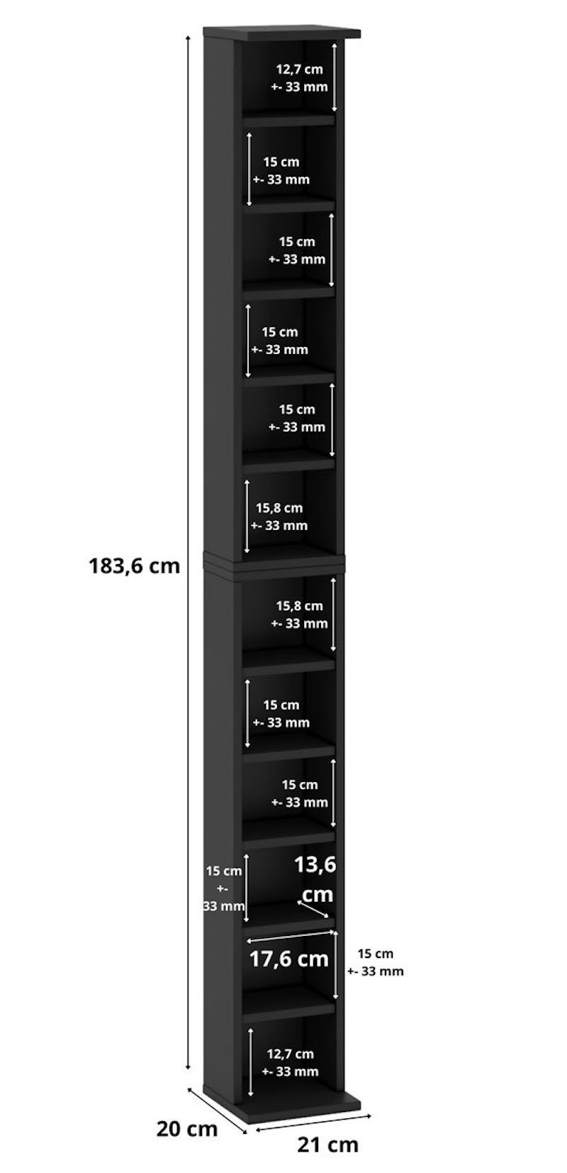 Feldmann-Wohnen Media-Regal 1806, 21x20x183cm schwarz