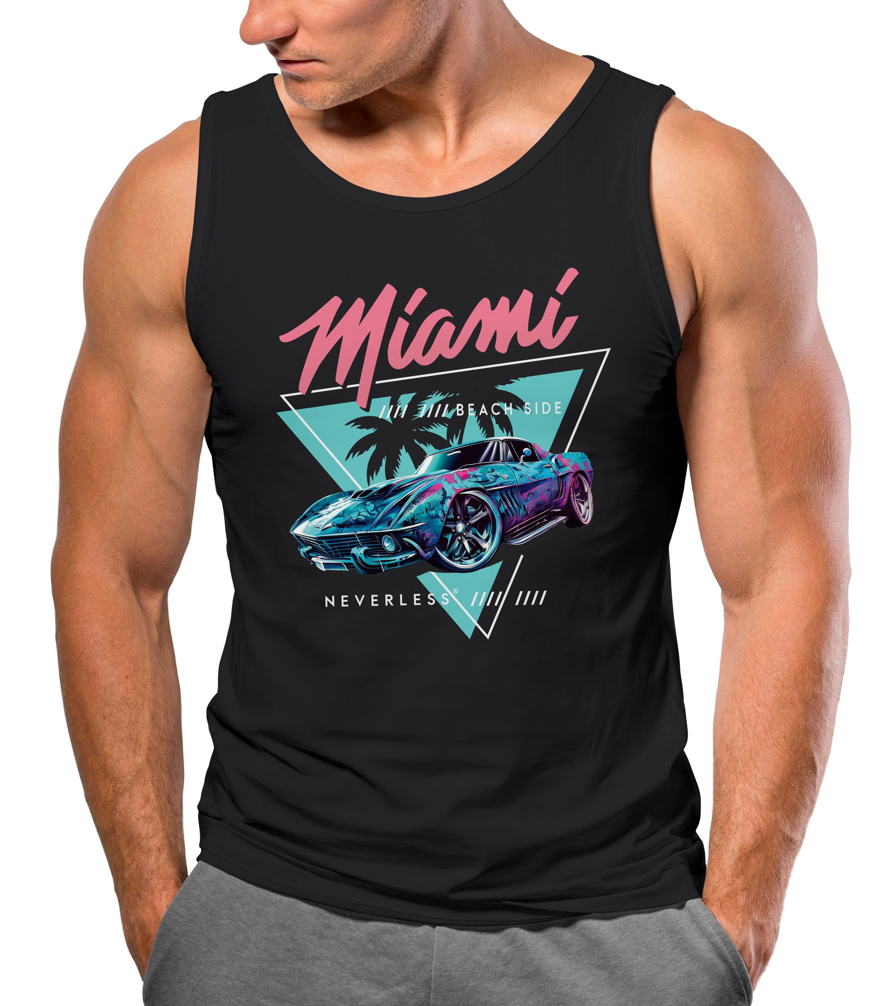 Neverless Tanktop Herren Tank-Top Bedruckt Miami Beach Surfing Motiv USA Retro mit Print