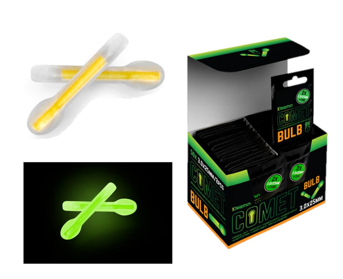 Delphin.sk Bissanzeiger Knicklicht 10 Knicklichter Comet BULB 4,5 x 37 mm Bissanzeiger Nachtangeln Aal, (Spar-Set), Ausgezeichneter Helfer für die Abend- und Nachtjagd