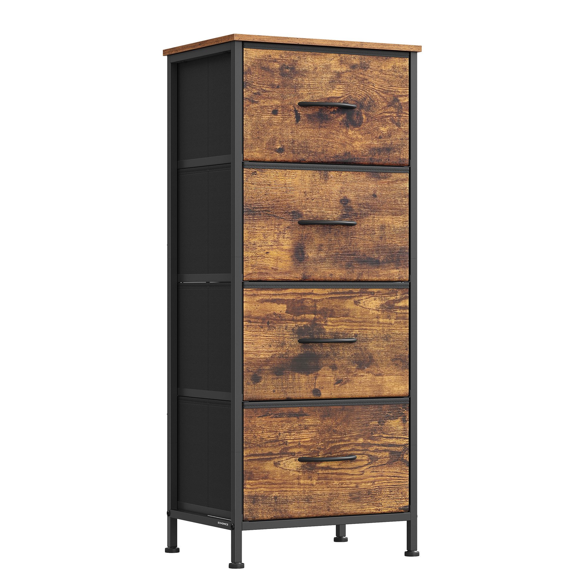 SONGMICS Kommode Schrank, Aufbewahrungsschrank, für Schlafzimmer, Flur, Wohnzimmer, Stahl, 4 Schubladen