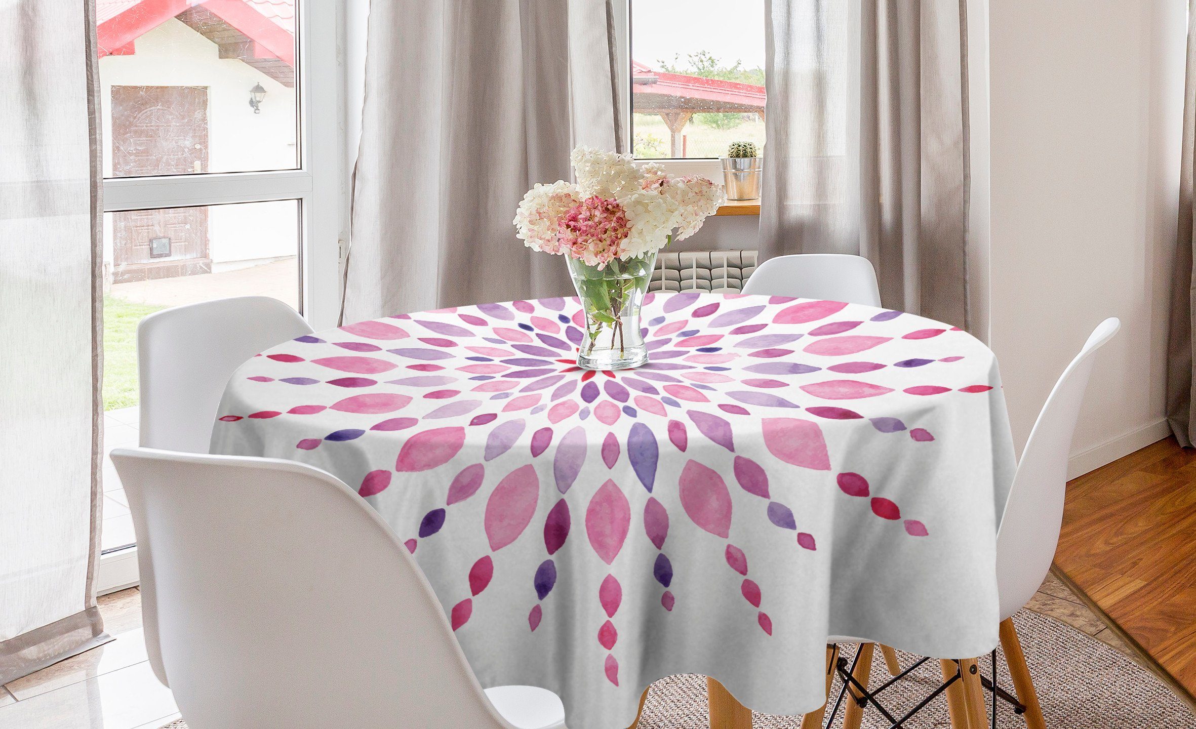 Abakuhaus Tischdecke Kreis Tischdecke Abdeckung für Esszimmer Küche Dekoration, rosa Mandala Tribal Folklore Boho