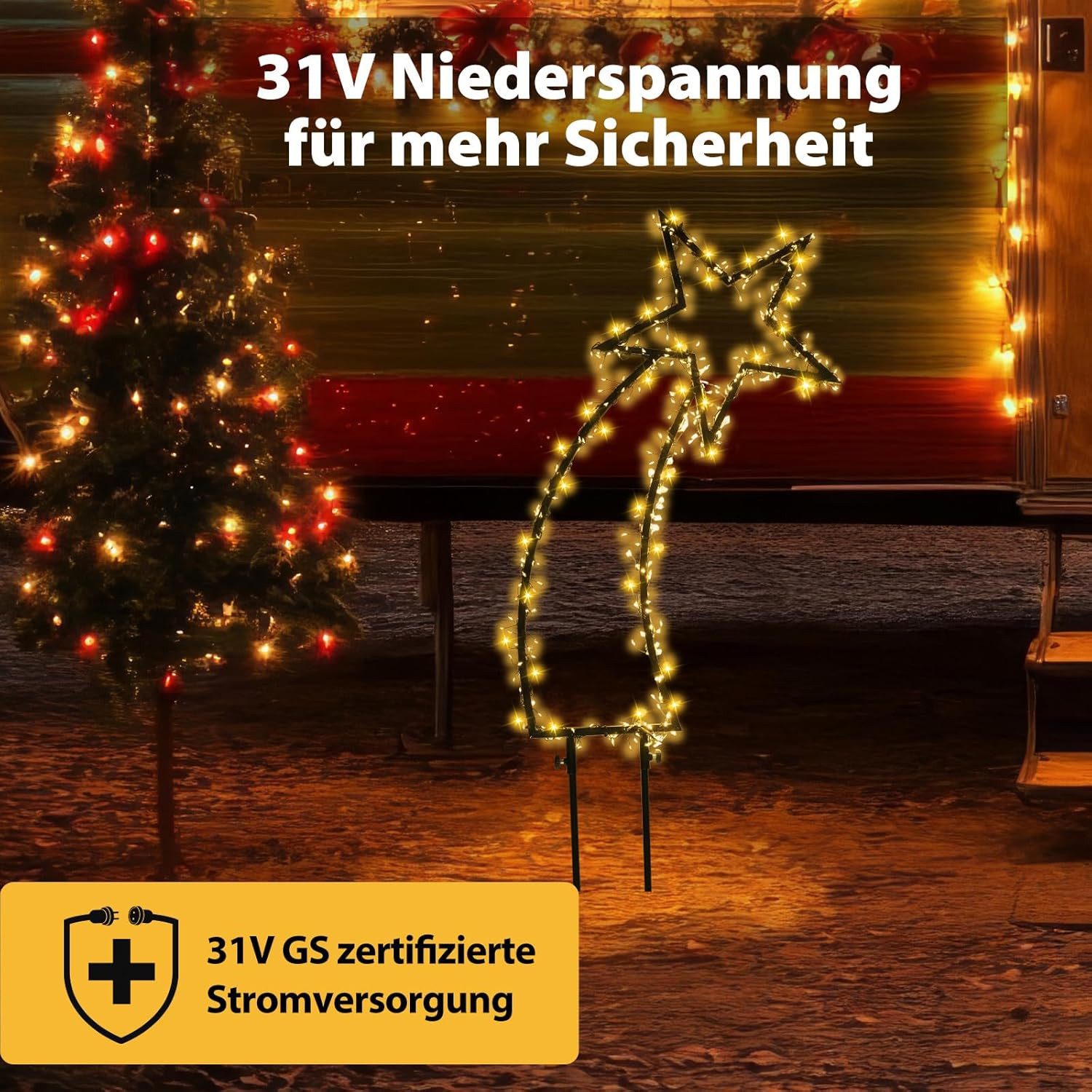 Salcar LED Stern LED Gartenstecker Sternschnuppe 1M 400 LED Weihnachtslicht Stern Außen, Warmweiß, Garten Weihnachtsdeko Weihnachtsbeleuchtung Warmweiß