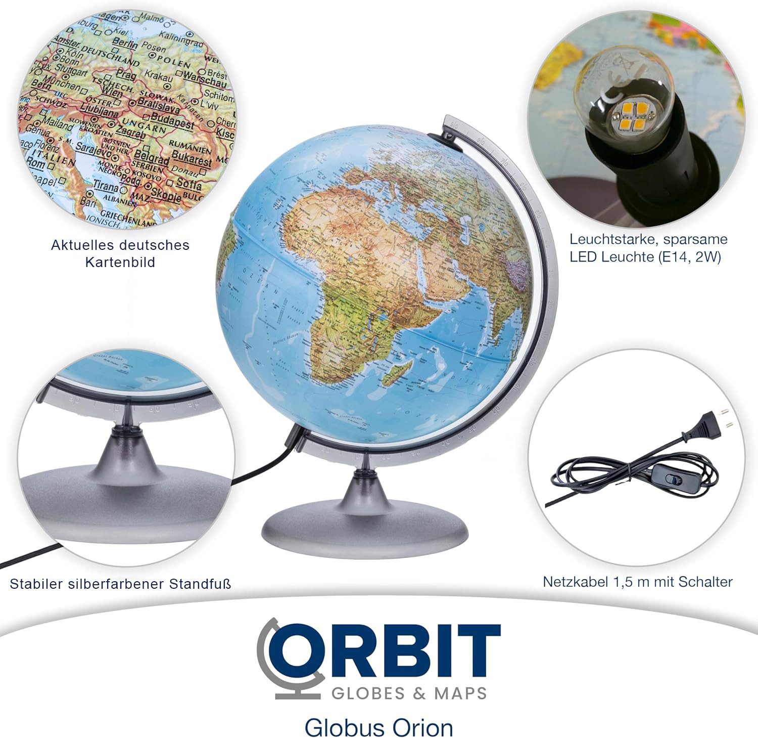 Interkart Landkarten & Globen GmbH Globus Leuchtglobus 30 cm mit deutschem Kartenbild 2026 & LED