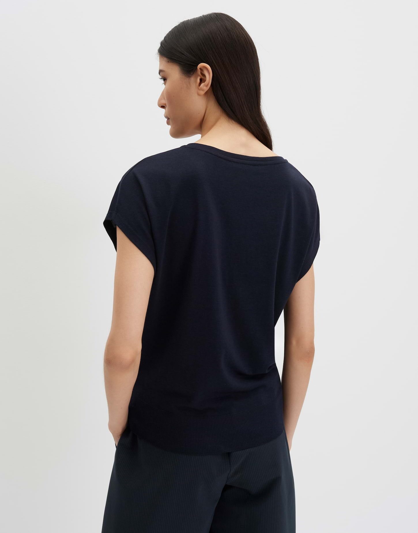 someday Kurzarmshirt Kaja aus Jersey mit breitem Rippbund Lockerer Look für entspannte Styles