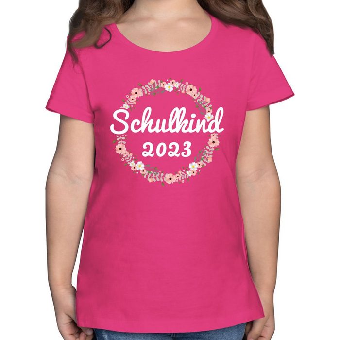 Shirtracer T-Shirt Schulkind 2023 Blumenkranz Einschulung Mädchen