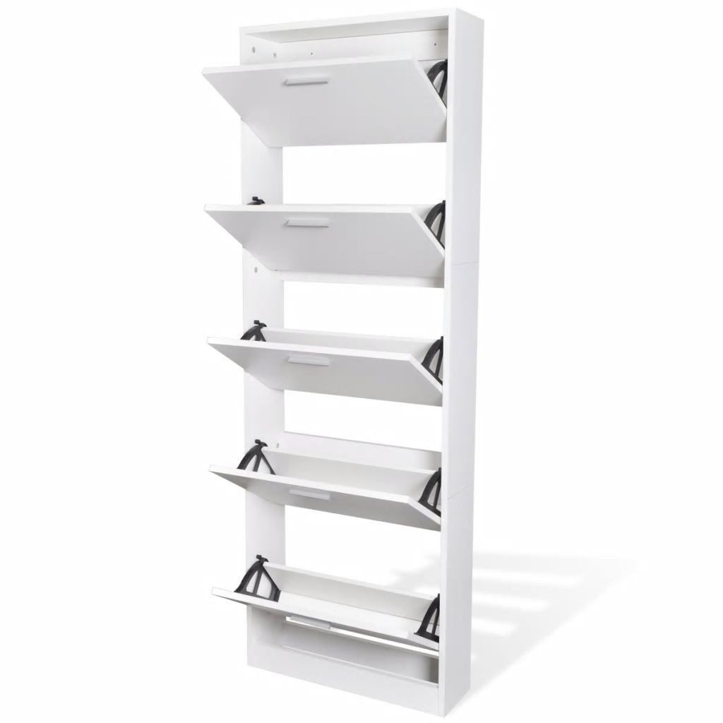 vidaXL Schuhschrank NA Schuhschrank mit 5 Schuhkippern Weiß Holz