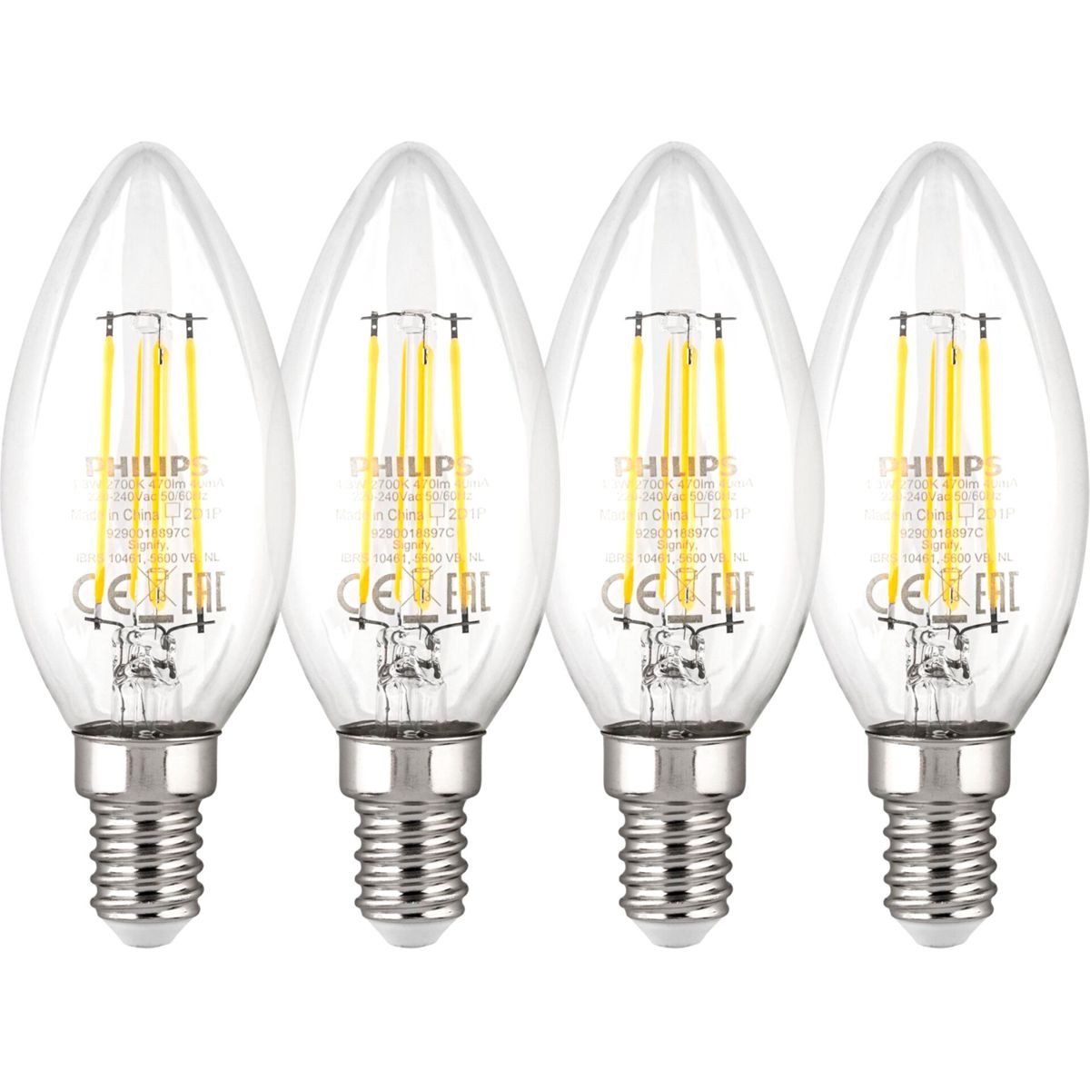 Philips LED Lichtleiste LED Lampe E14 4er Set 40W 2700K Filament