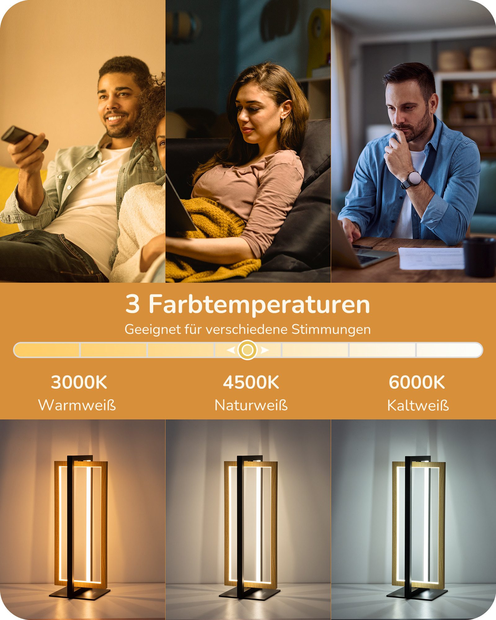 EDISHINE LED Tischleuchte Drehbare, Touch Dimmbare Nachttischlampe deko, LED fest integriert, Industrielle Tischlampe aus Metall, 3 Farbtemperaturen