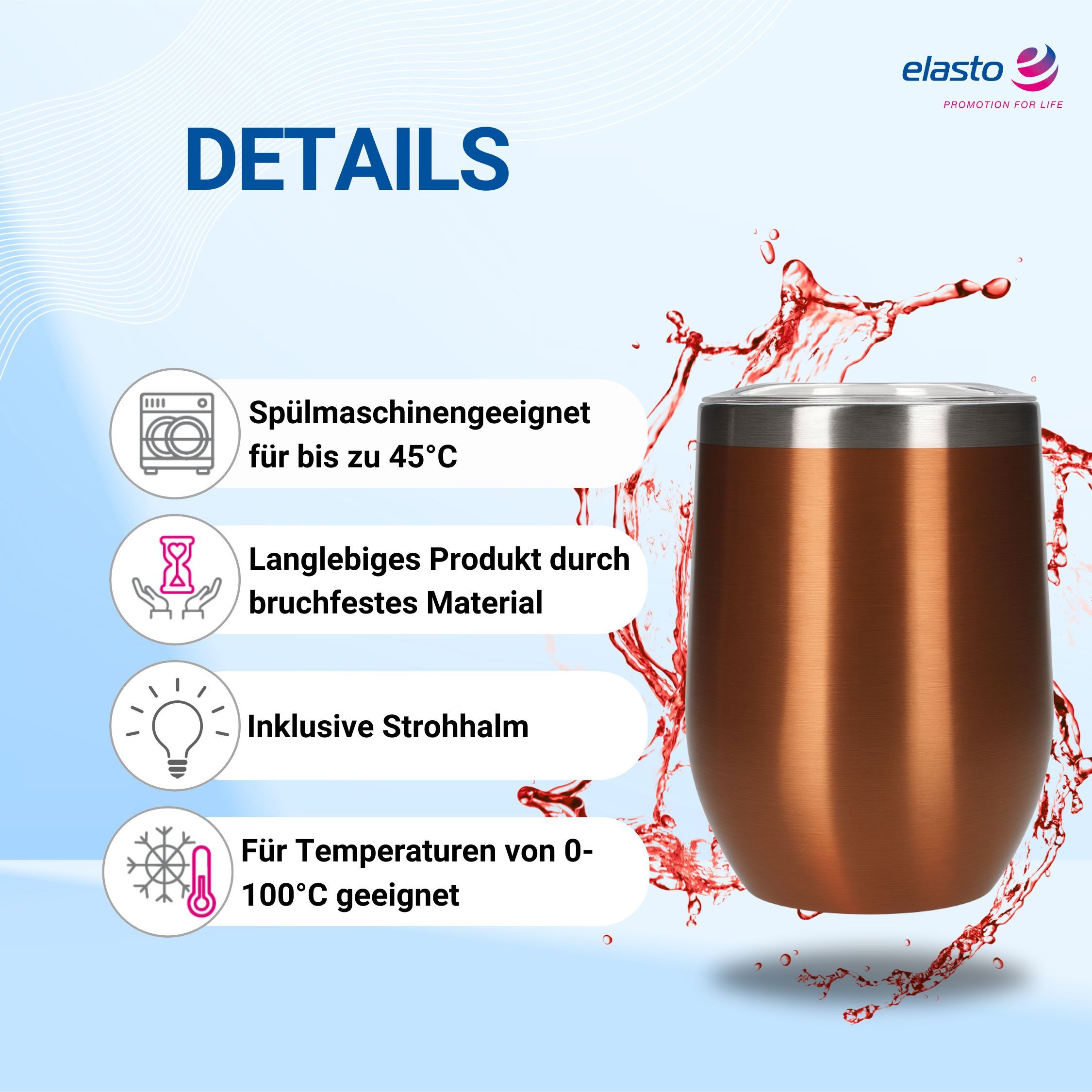 elasto Becher Weinbecher 350 ml Vinova Edelstahl Trinkbecher To Go, robust, spülmaschinengeeignet, Sommer, Geschenk – Bild 2 von 5