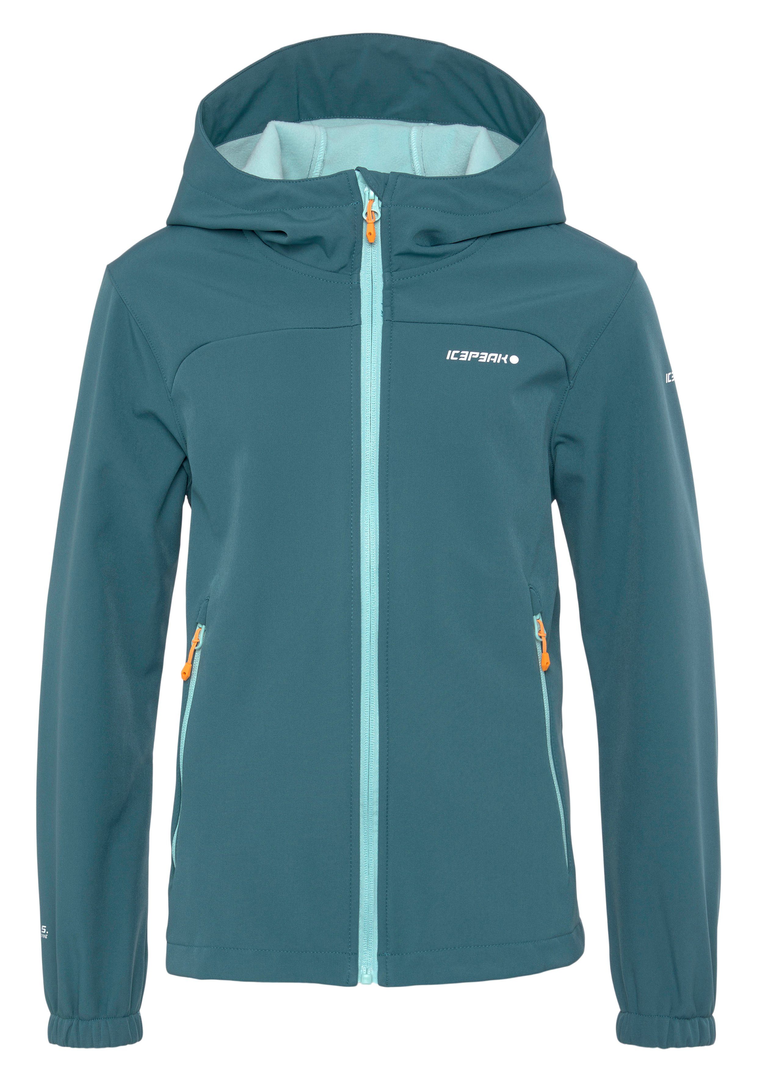 Icepeak Softshelljacke - für mit GREEN modischen Kinder Logoschriftzügen SOFTSHELLJACKE KLEVE