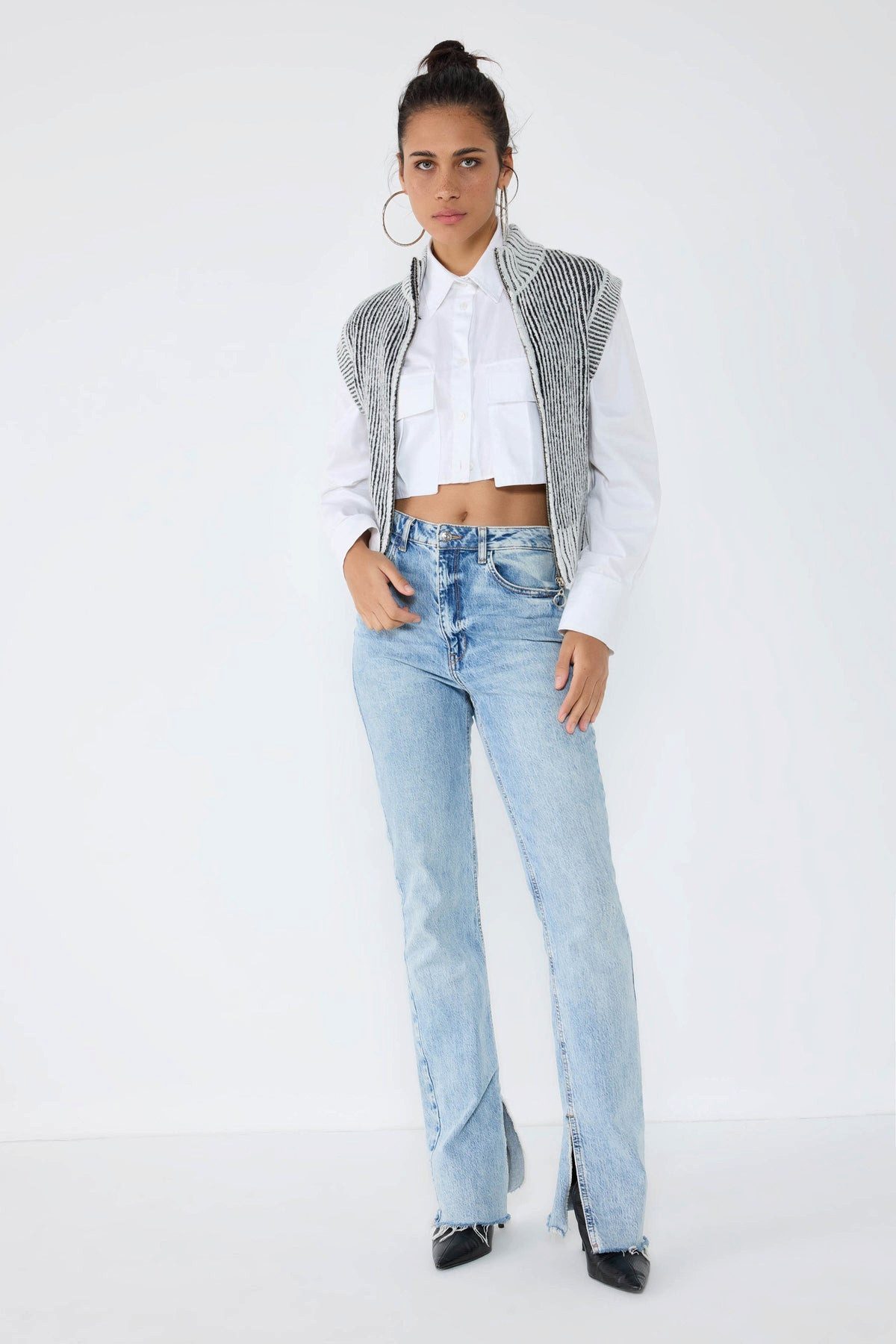 No Matter What Windbreaker Gestreiftes Halb-Zip Fischerhals Strickweste