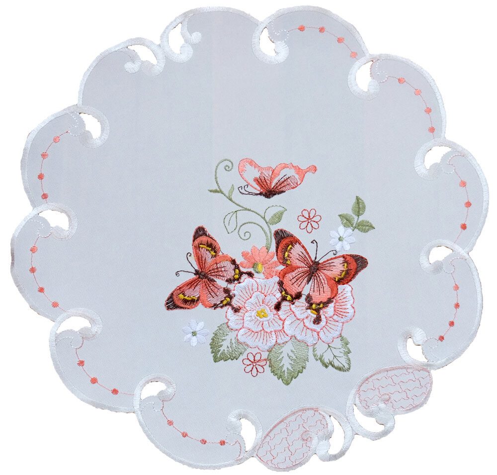 matches21 HOME & HOBBY Tischdecke Tischdeckchen LUCIE Schmetterlinge & Cutouts Polyester Ø 40 cm (1-tlg), Pflegeleicht & waschbar bei 30 °C