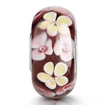 Materia Bead Glasperle Blumen / Blüten Gelb Rosa 470, Kern aus 925 Sterling Silber