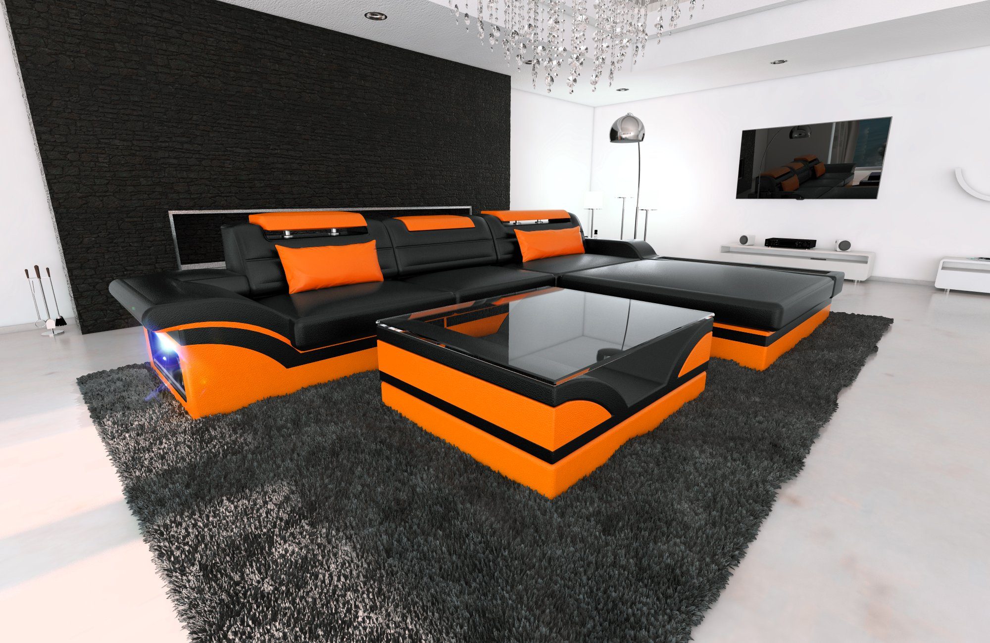 Sofa Dreams Ecksofa Leder Sofa Ledercouch Parma L Form Ledersofa, Couch, mit LED, wahlweise mit Bettfunktion als Schlafsofa, Designersofa