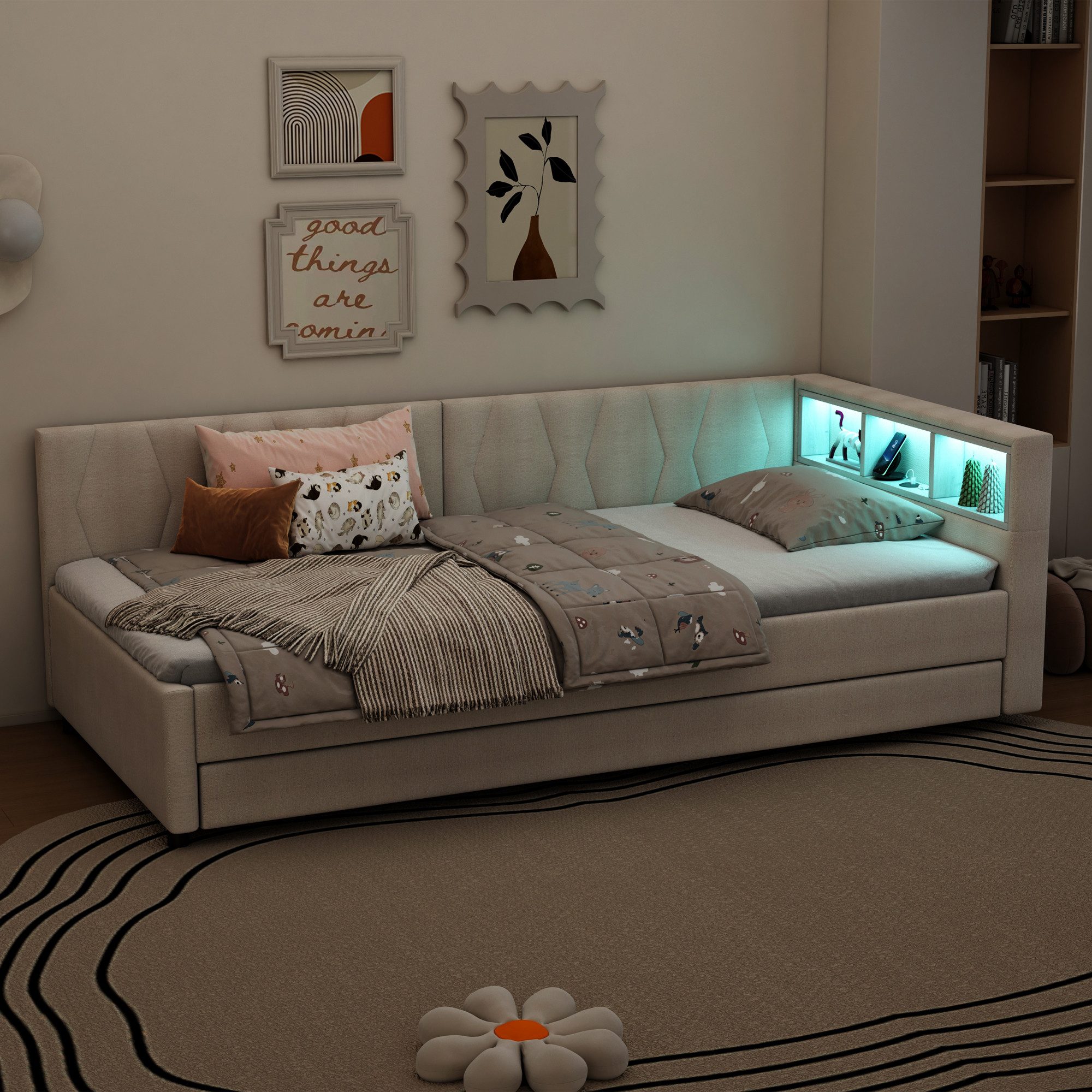 SOFTWEARY Schlafsofa mit LED-Beleuchtung und Gästebett, günstig online kaufen