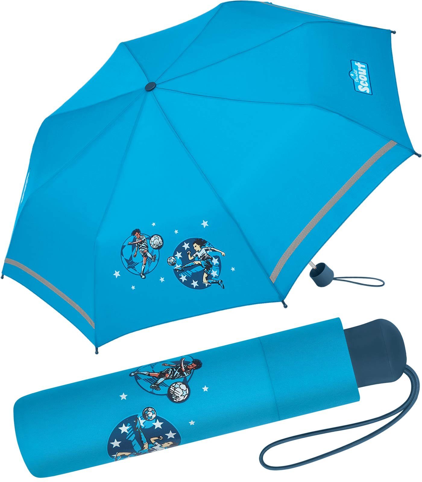 und für - gemacht, Kinder leicht Mini Super reflektierend Champion extra Taschenregenschirm Scout bedruckt Kinderschirm,