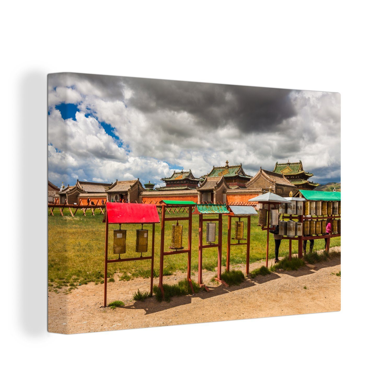 30x20 an Das OneMillionCanvasses® (1 einem der in Aufhängefertig, Leinwandbilder, Wanddeko, Wandbild Erdene St), Mongolei Zuu-Kloster Leinwandbild cm bewölkten, asiatische