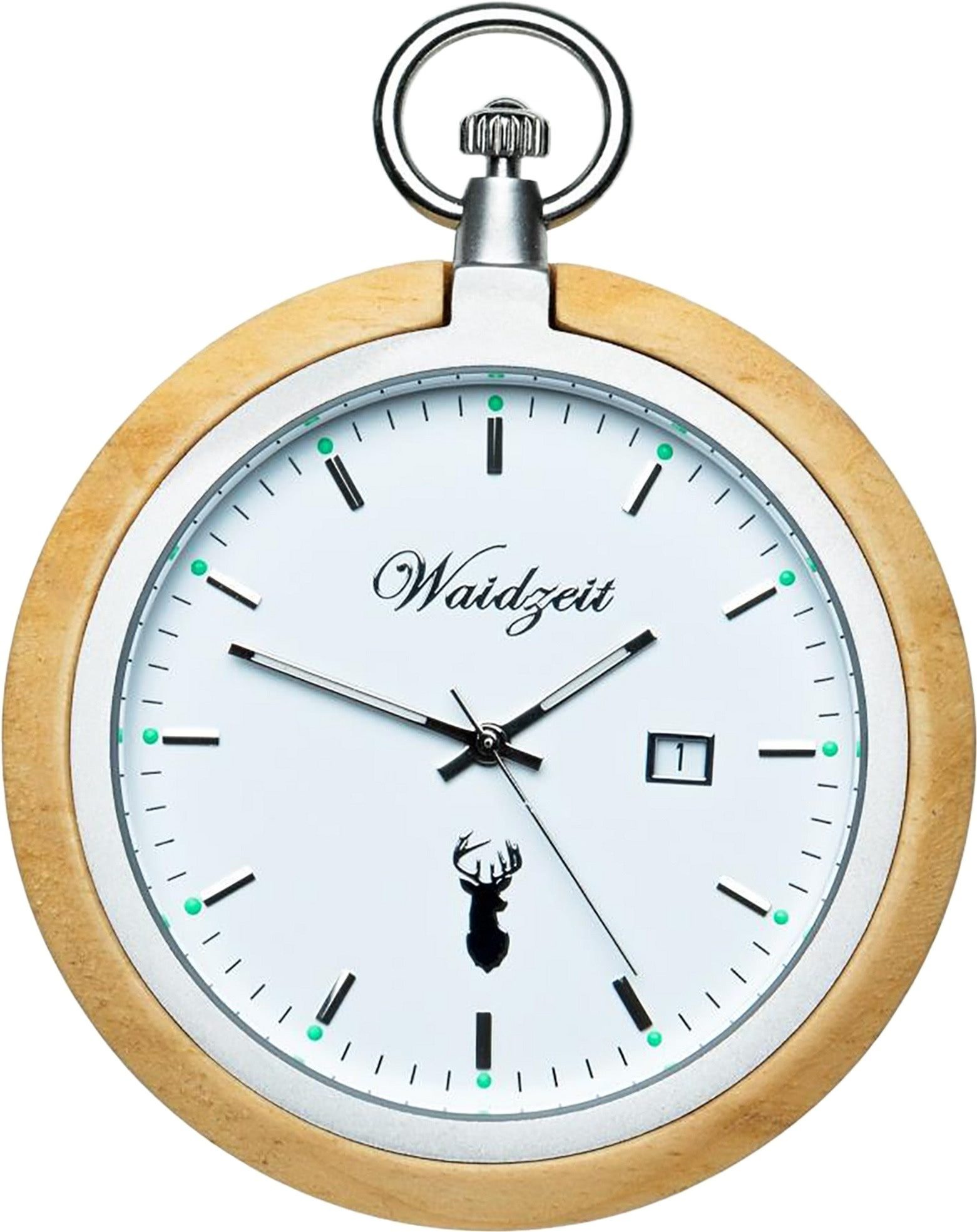 Waidzeit Austria Taschenuhr Waidzeit Herren Taschenuhr Edelstahl Holz, (Analoguhr, Analoguhr), Herren Taschenuhr rund, extra groß (ca. 50mm), Edelstahl, Holz, Casual