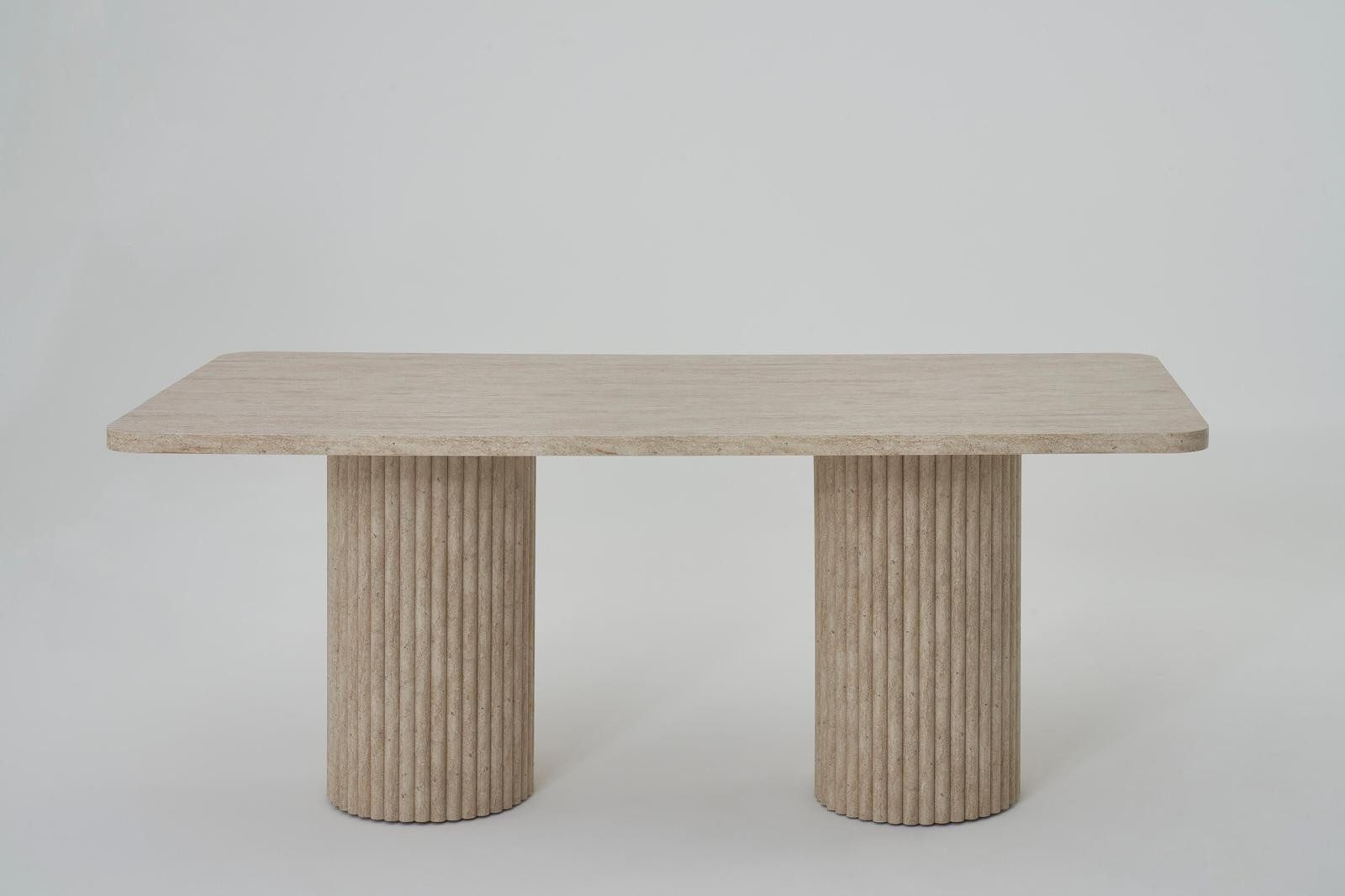 Bermo Home Esstisch Moderner Esstisch in Travertin-Optik Beige (kein Set (einzeln erhältlich), Travertin-Optik, geriffelte Säulenbeine