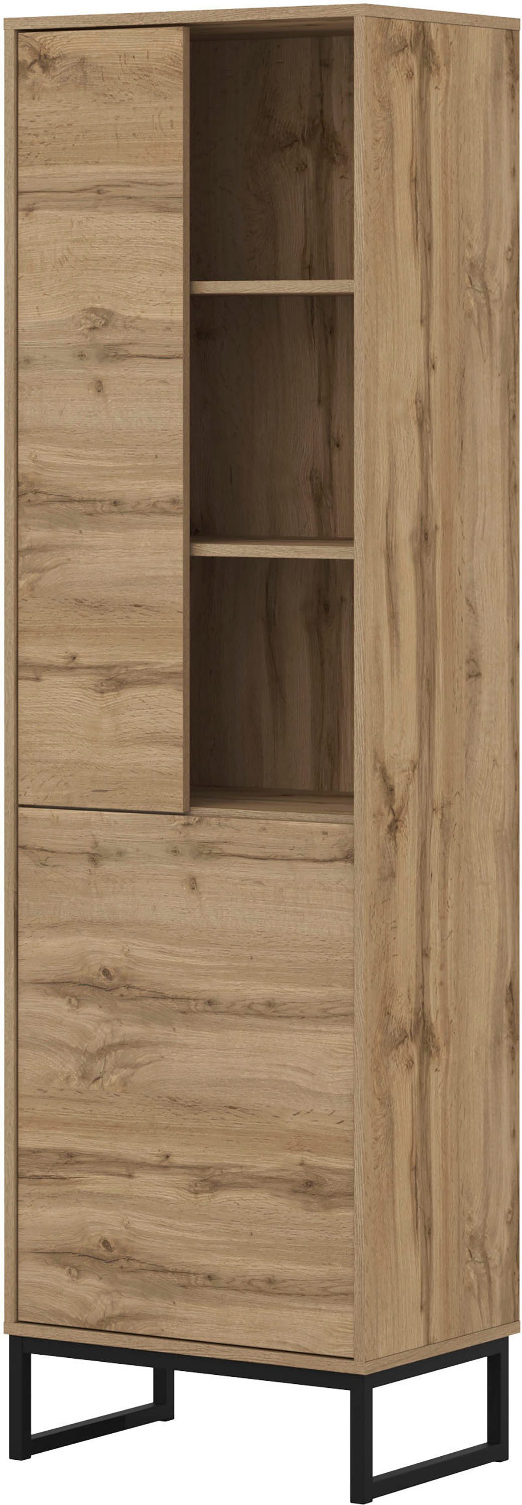 OTTO home Vitrine Loft, Höhe 180 cm, moderne grifflose Standvitrine mit 2 Türen Hochschrank mit viel Stauraum, verstellbaren Einlegeböden, Regal