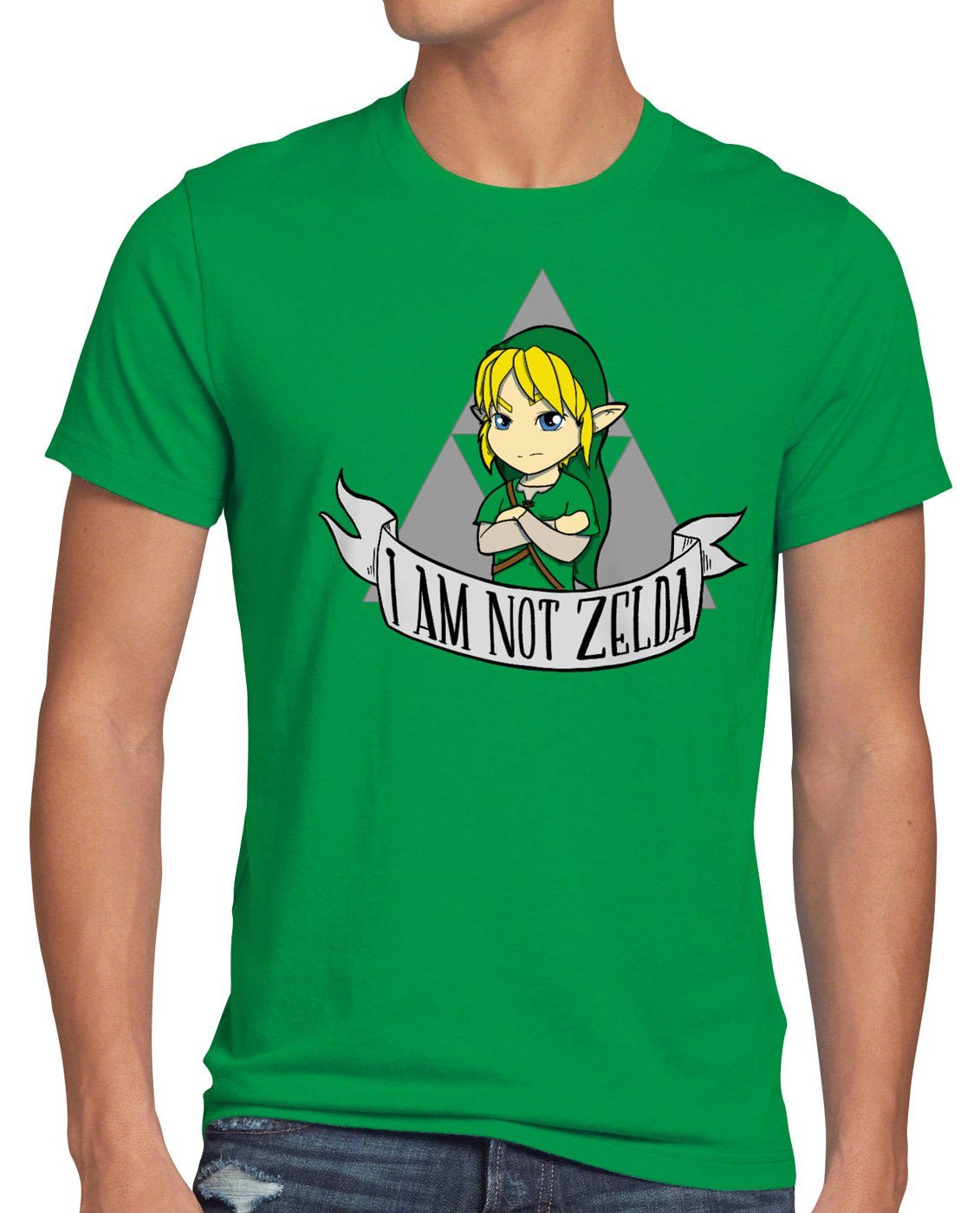 style3 Print-Shirt Herren T-Shirt I am not Zelda link hyrule gamer grün