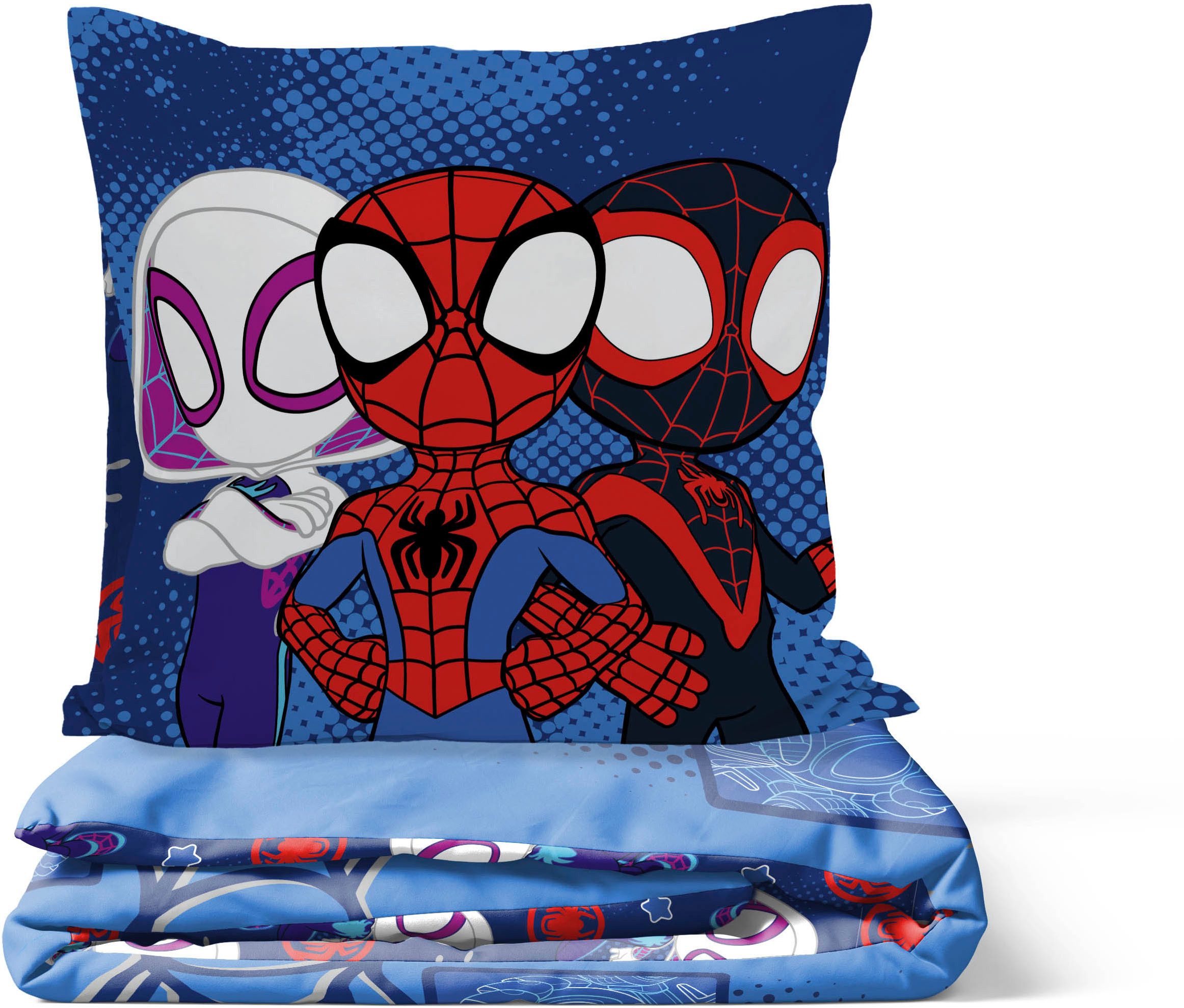 MARVEL Kinderbettwäsche Marvel Spidey Bettbezug-Set 135x200 cm + Kissenbezug 80x80 cm, Washed Cotton, 2 teilig, 100 % Baumwolle, maschinenwaschbar, wendbar
