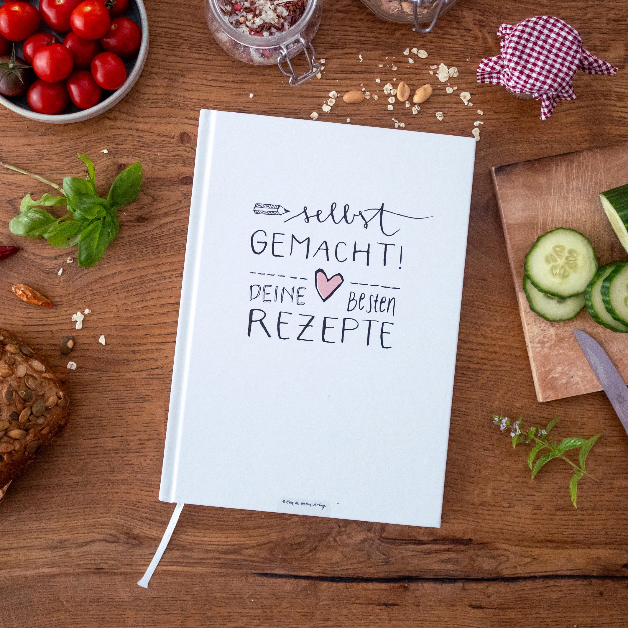 Eine der Guten Verlag Notizbuch Rezeptbuch zum Selberschreiben - selbst gemacht!, DIY Kochbuch Weiß, kreatives Geschenk, Premium Hardcover, 17x24 cm