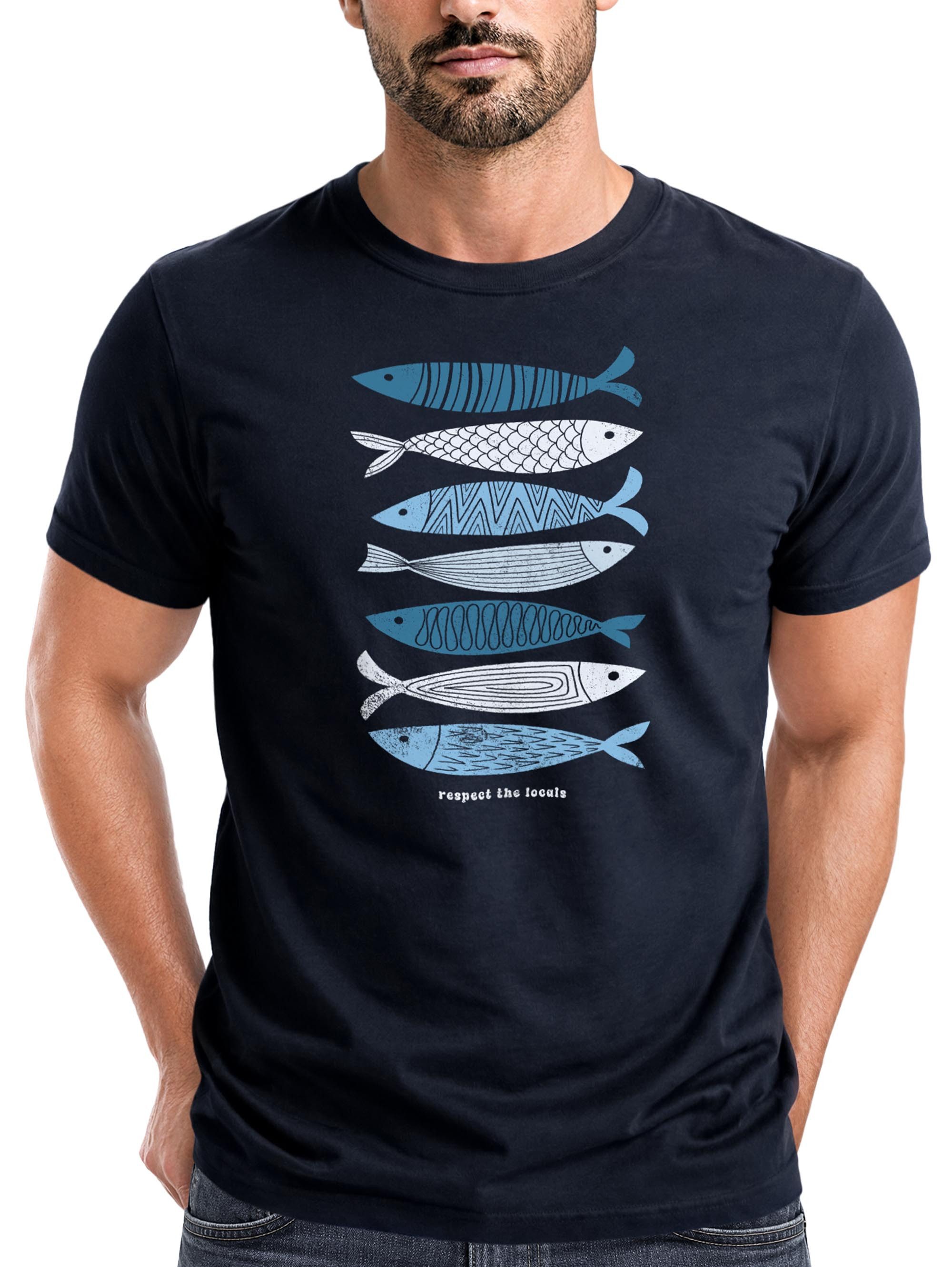 Neverless Print-Shirt Herren T-Shirt Motiv Maritim Meer Fische Sommer Urlaub Spruch Respect mit Print