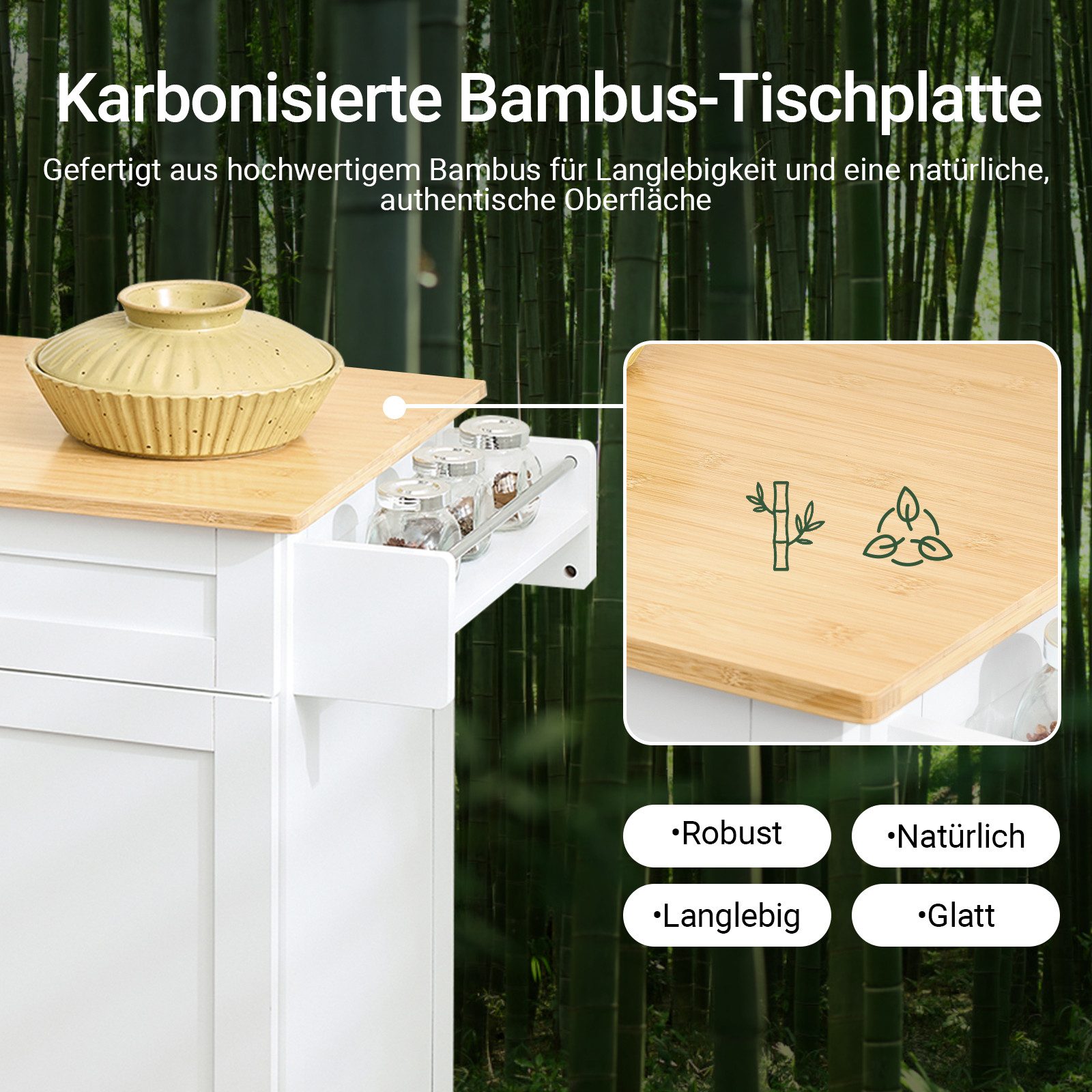 SoBuy Küchenwagen FKW13, Servierwagen mit Arbeitsplatte Küchenwagen auf Rollen, Kücheninsel, Rollwagen Küche mit Stauraum, Küchenregal, Grilltisch – Bild 5 von 5