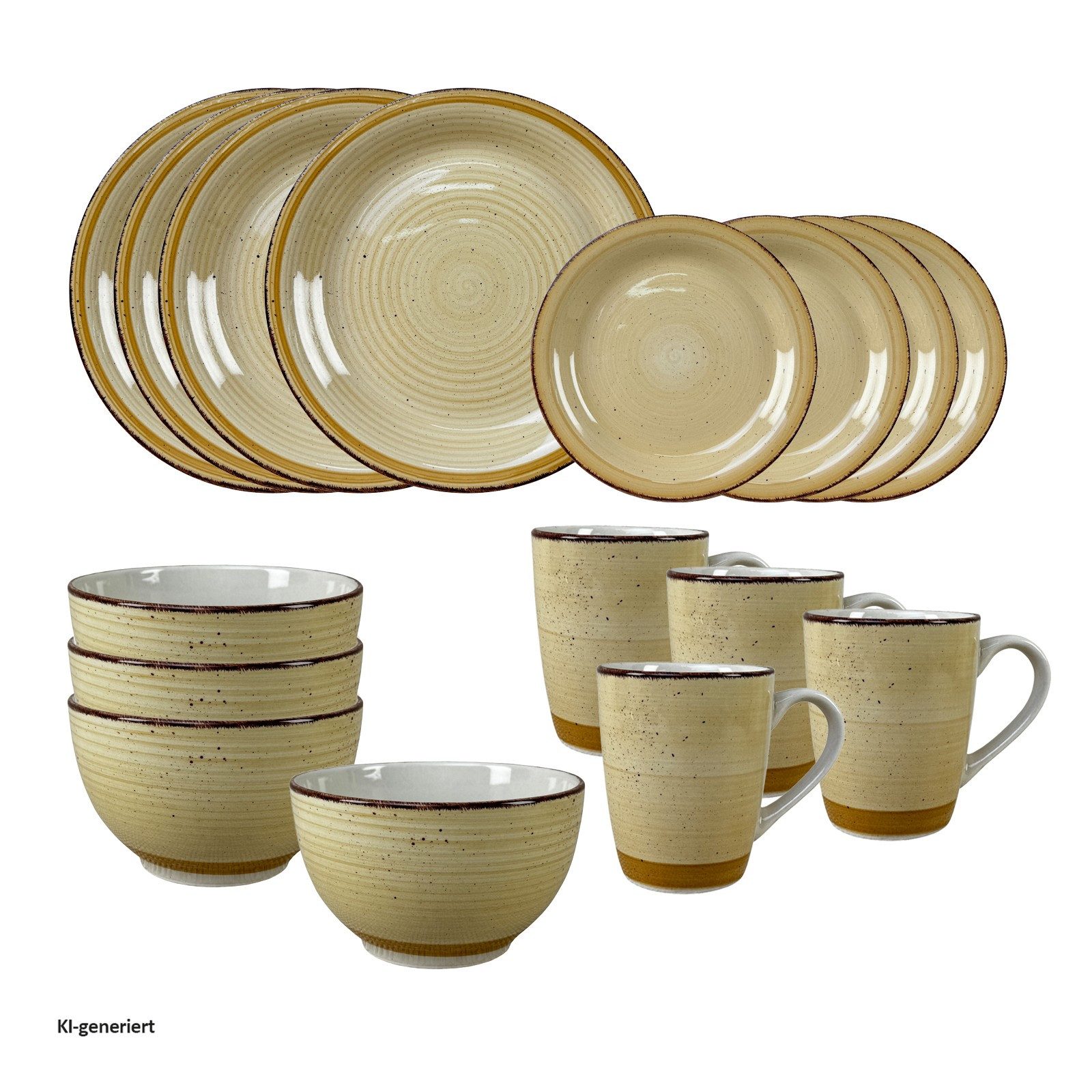 NTK-Collection Frühstücks-Geschirrset 16-teiliges Tafelservice aus Keramik Beige (16-tlg), Keramik, Frühstücksset Geschirrset