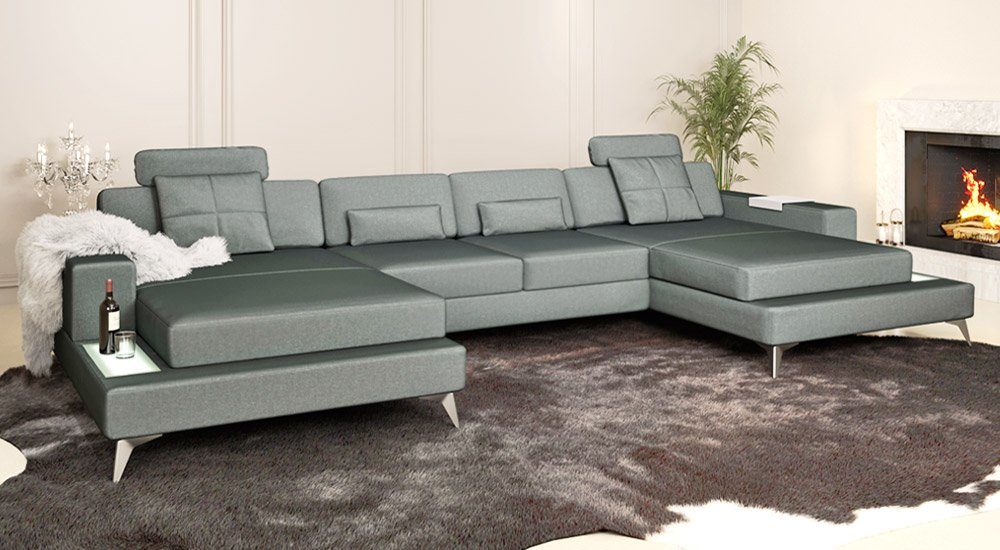 BULLHOFF Wohnlandschaft Wohnlandschaft XXL Sofa Ecksofa Eckcouch U-Form Designsofa LED Couch Braun Vintage Grün »MÜNCHEN« von BULLHOFF