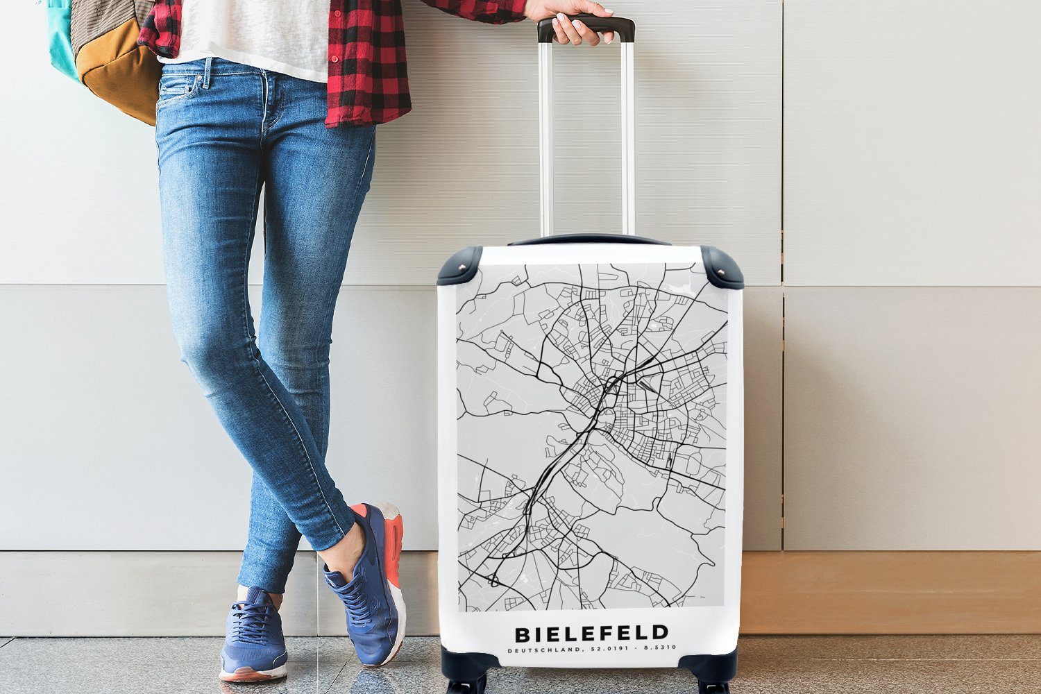 MuchoWow Handgepäckkoffer 4 - - - Deutschland Stadtplan, Rollen, Handgepäck Reisekoffer mit Karte Bielefeld Reisetasche Trolley, für rollen, Ferien