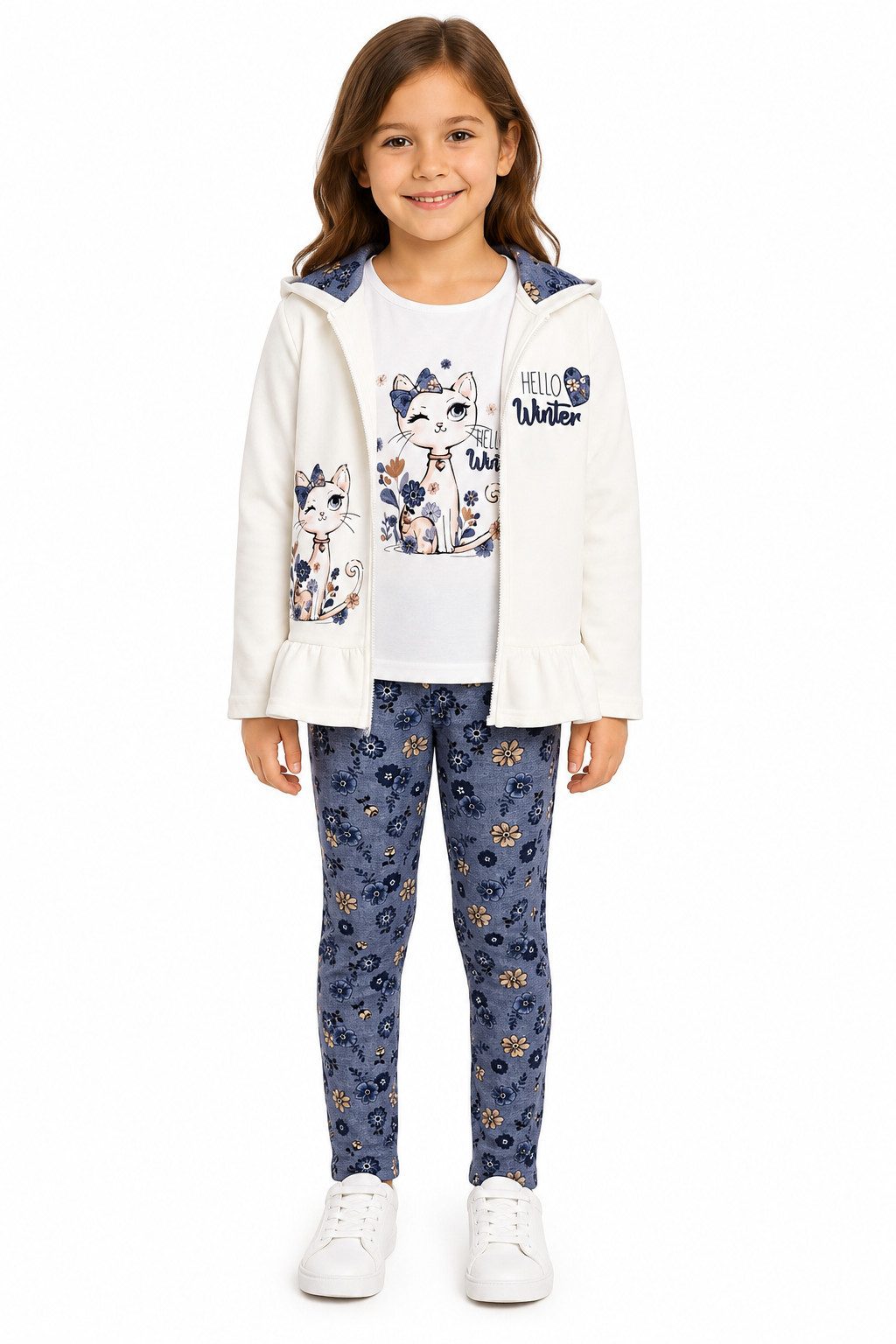 Girls Fashion Freizeitanzug Mädchen 3-teiler Outfit mit Hoodie, Langarmshirt & Leggings MF2400e (Set, 3 Teilig)