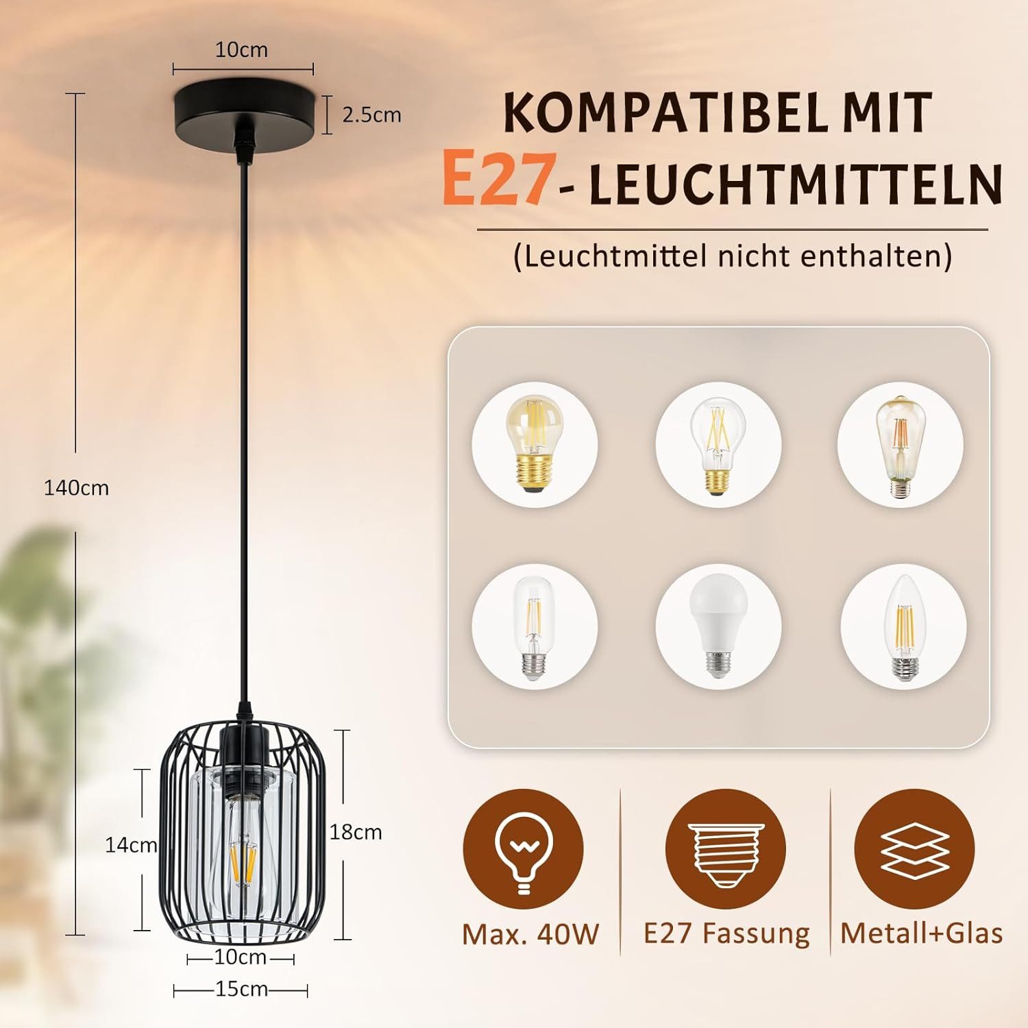 Nettlife Pendelleuchte Retro Schwarz Esstisch E27 Metallschirm Industrie Stil Hängelampe, ohne Leuchtmittel, Retro Hängelampe für Esstisch Wohnzimmer Küche