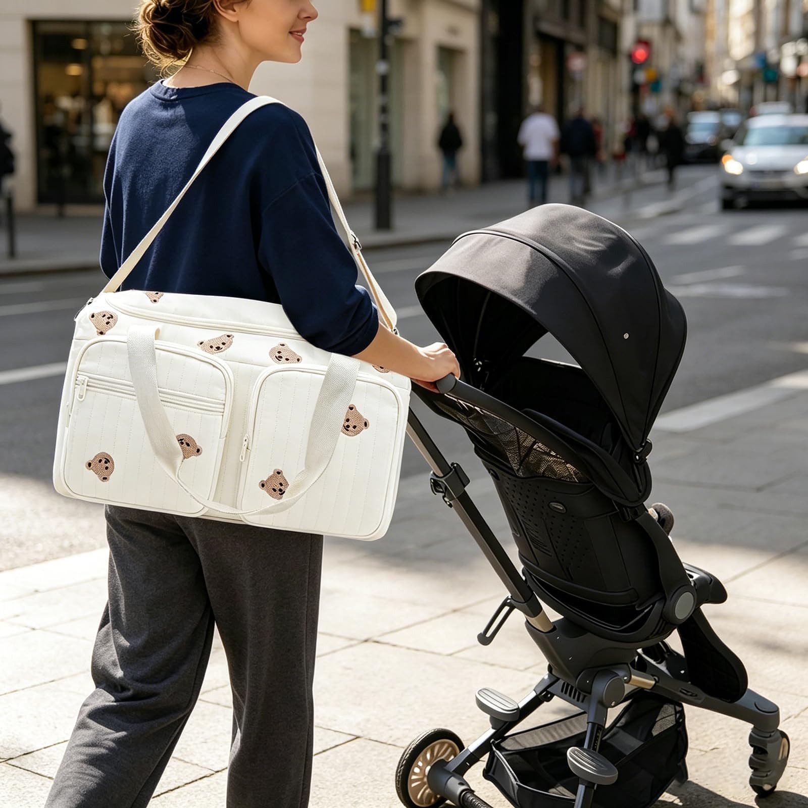 FOUORTUNATE-BEE Wickeltasche Große Wickeltasche Mama Tasche Reisetasche Schultertasche 45×22×26 cm, Für Krankenhaus Kinderwagen Reise Alltag Baby Wickeltasche O – Bild 3 von 5