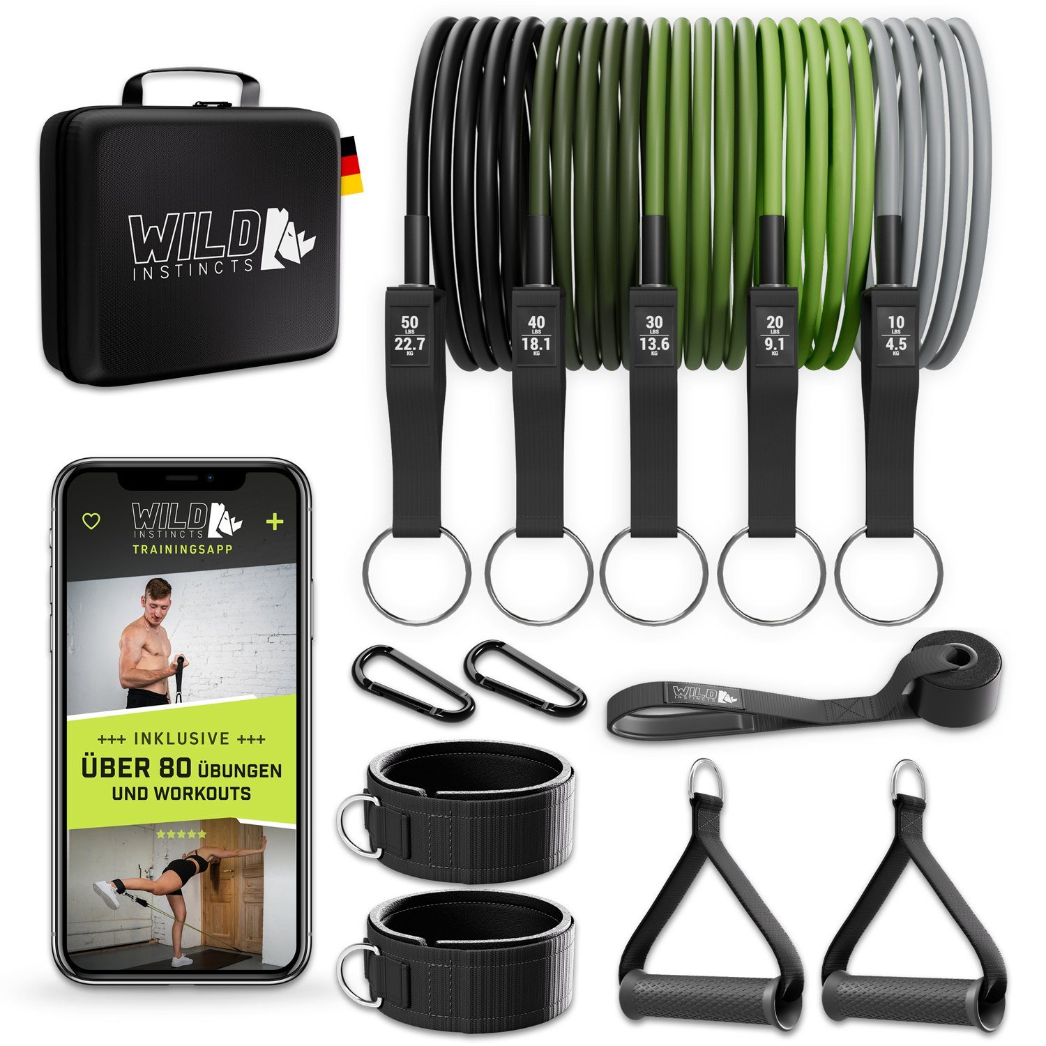 Wild Instincts Trainingsbänder Widerstandsbänder Set, Resistance Bands Set, Trainingsband Set Resistance Band Set für Muskelaufbau