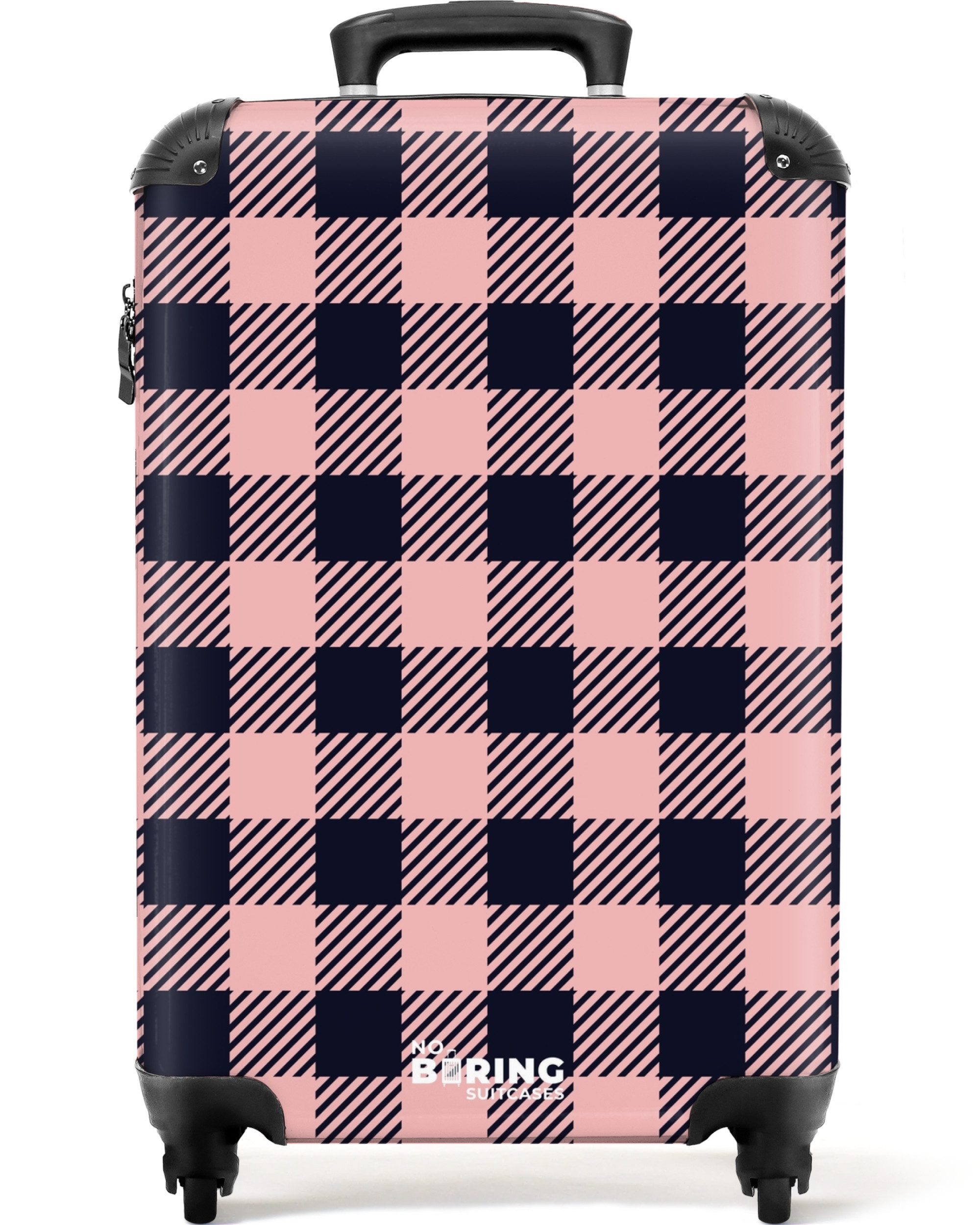 NoBoringSuitcases.com© Hartschalen-Trolley Kariertes Schachbrettmuster in Rosa und Schwarz 55x35x20cm, Handgepäck Koffer & Trolleys, Luggage, Reisekoffer Frauen