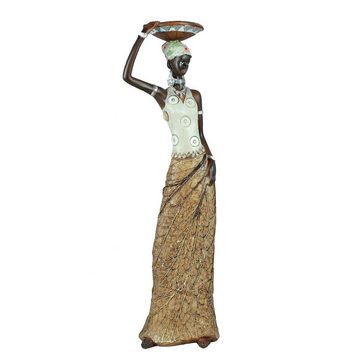 colourliving Afrikafigur Afrika Deko Figur Frau mit Schale auf dem Kopf Afrikanische Dekofigur, handbemalt
