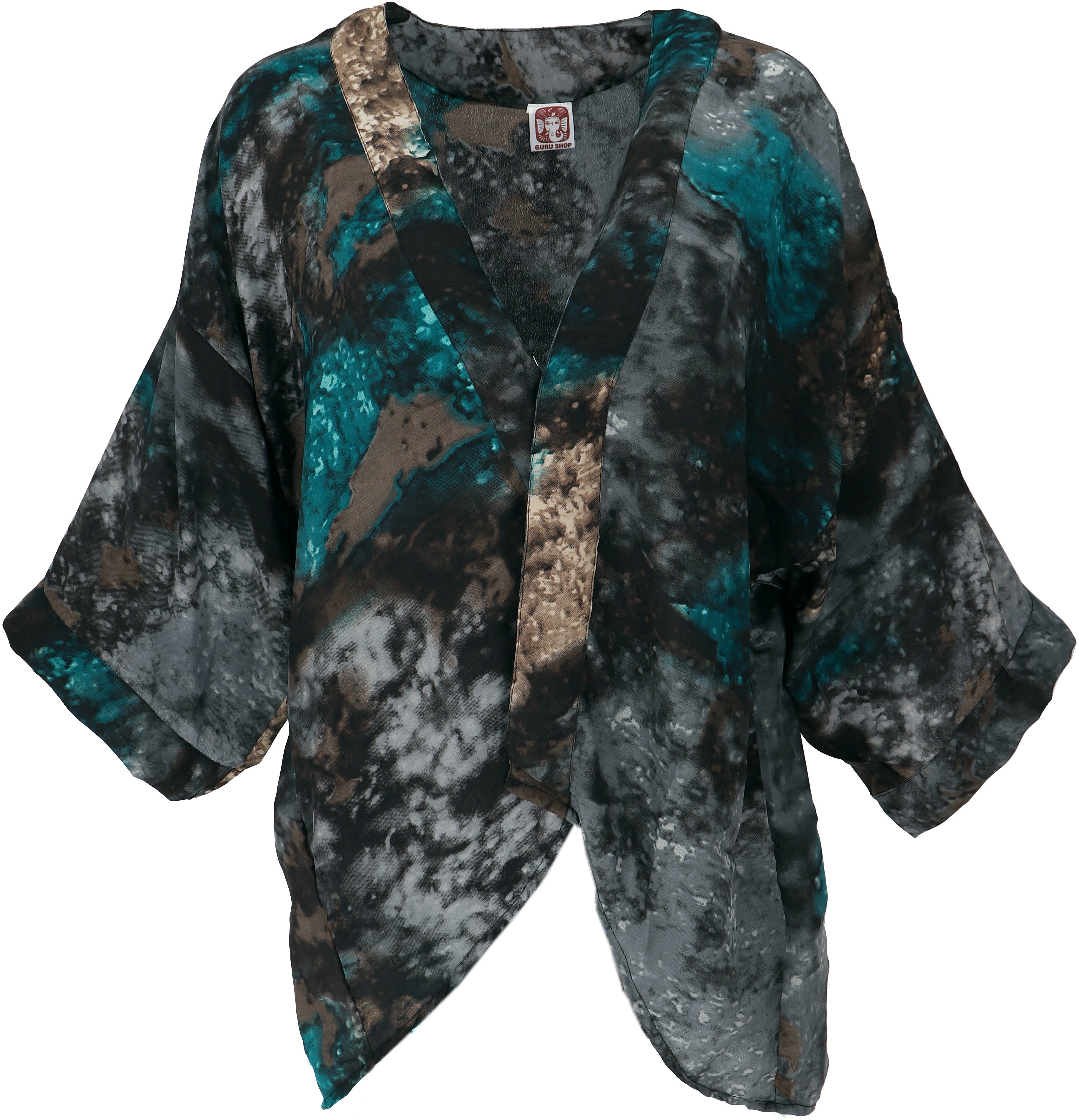 Guru-Shop Kimono Kurzer Kimono, -.., Boho Kimono, offener alternative Kimono Bekleidung blau/schwarz