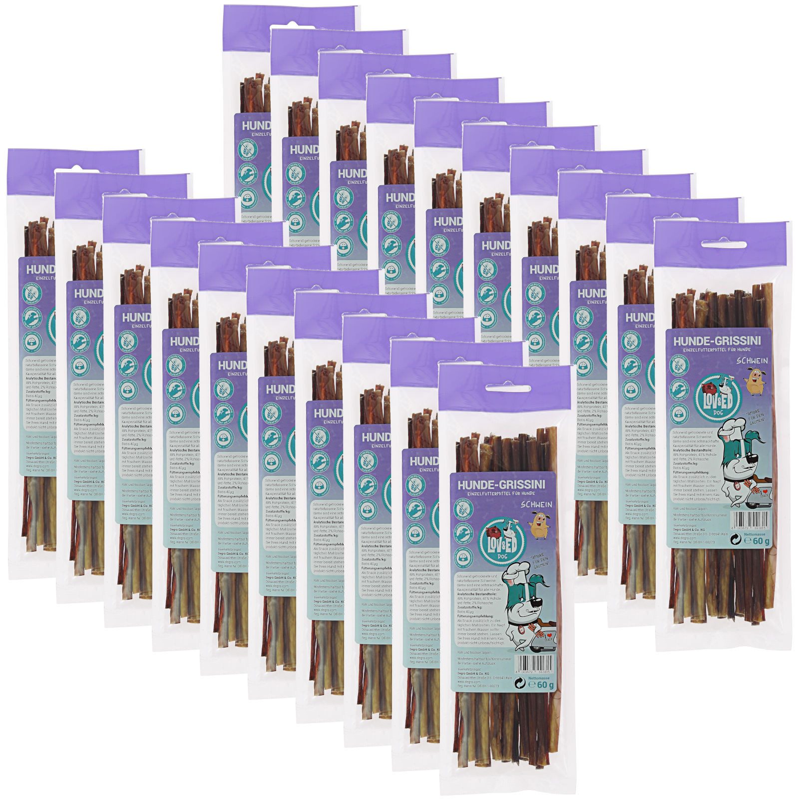 Lov&Ed Hunde-Grissini, 20x 60 g, Kausnack mit Schwein, 1200g