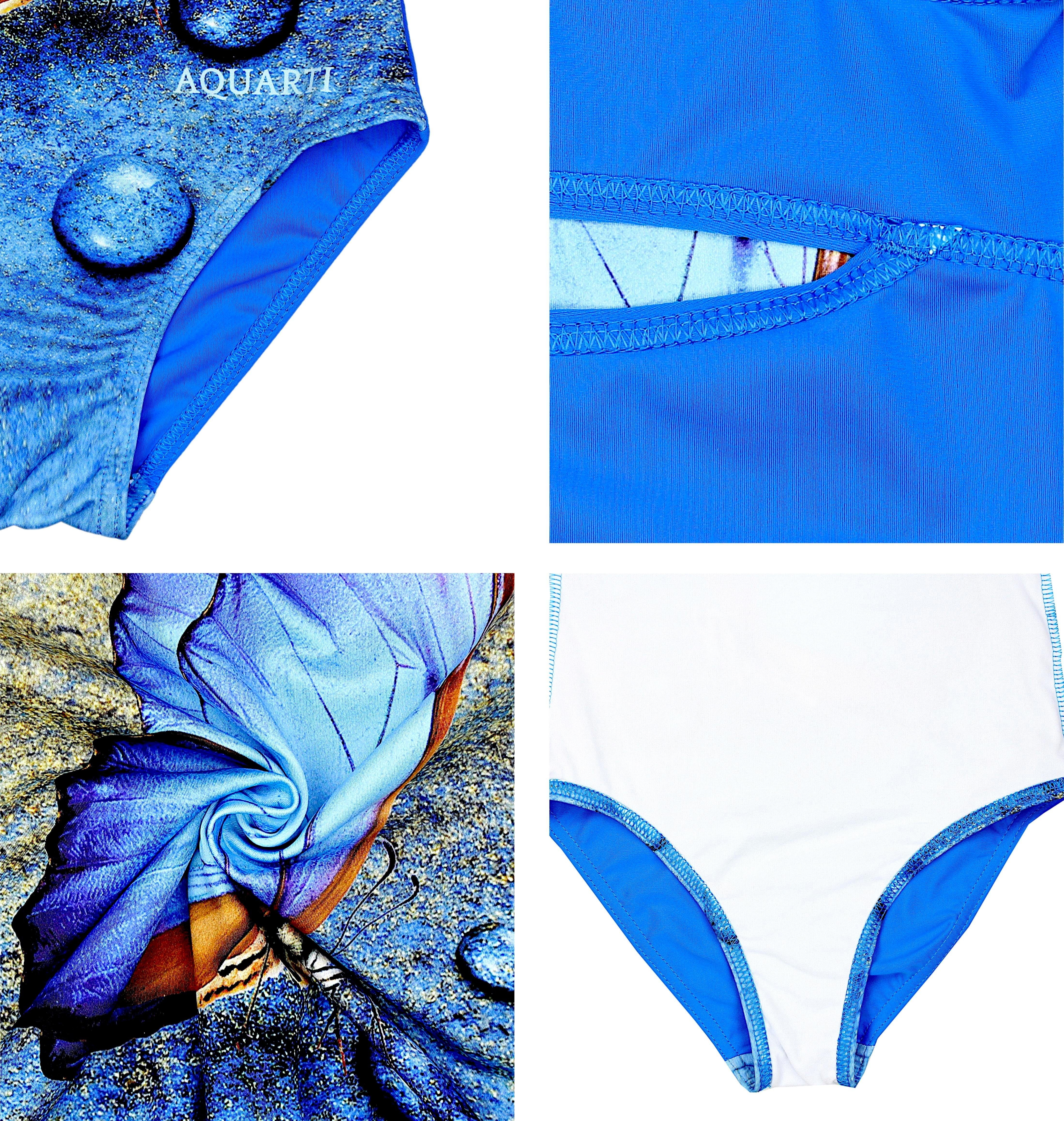 Badeanzug Aquarti Schmetterling Print Mädchen mit Gelb Aquarti Badeanzug Blau / Ringerrücken