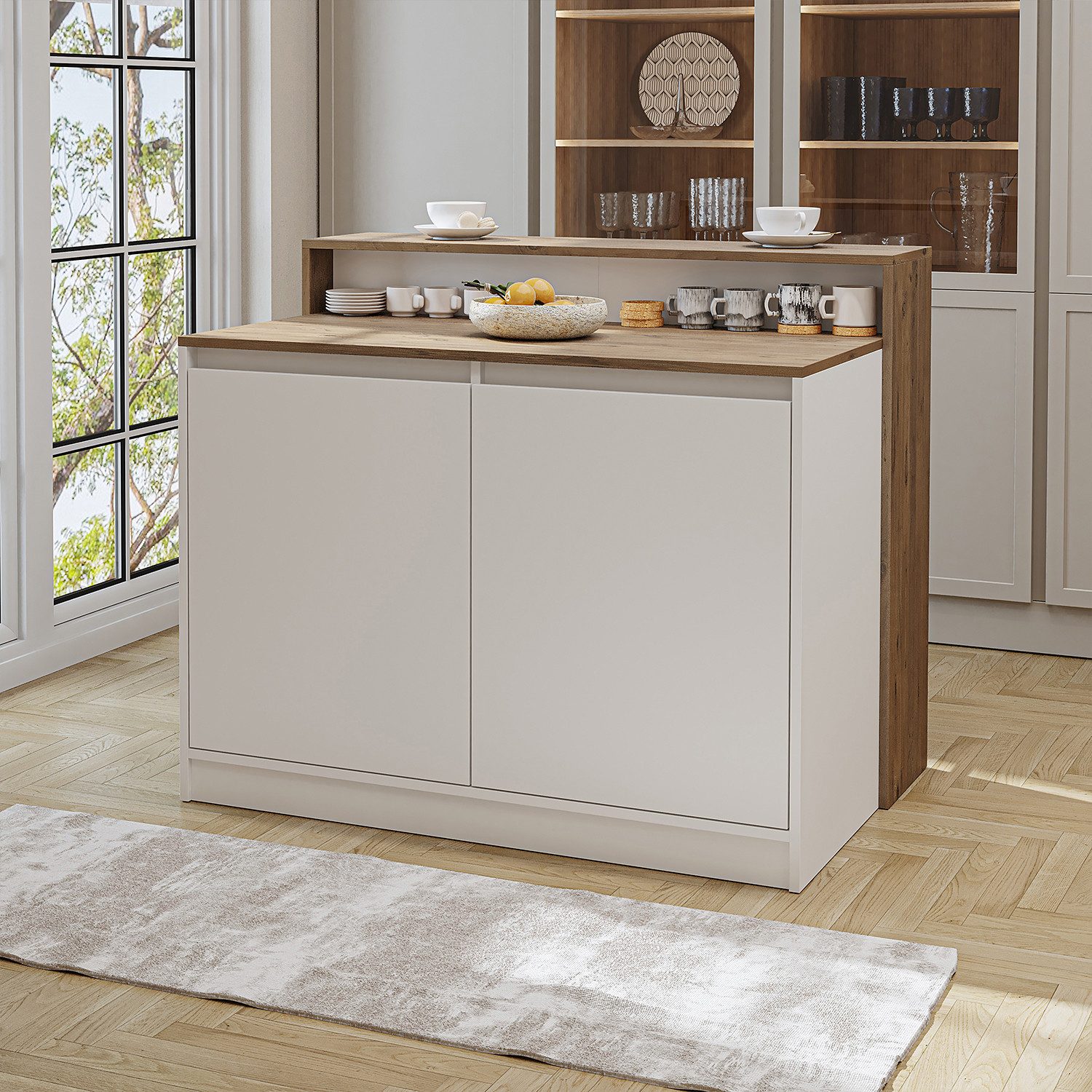 Roomart Kücheninsel CORTADO, (Bartisch, Küchentish), •Weiß • Eiche • Weiß-E günstig online kaufen