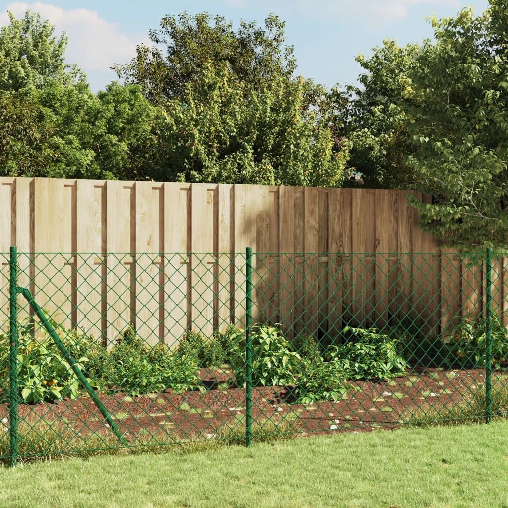 furnicato Zaun Maschendrahtzaun Grün 0,8 x 10 m mit PVC-beschichtetem Stahl, (1-St), UV-beständiger Gartenzaun mit Bodenflansch und stabilen Pfosten
