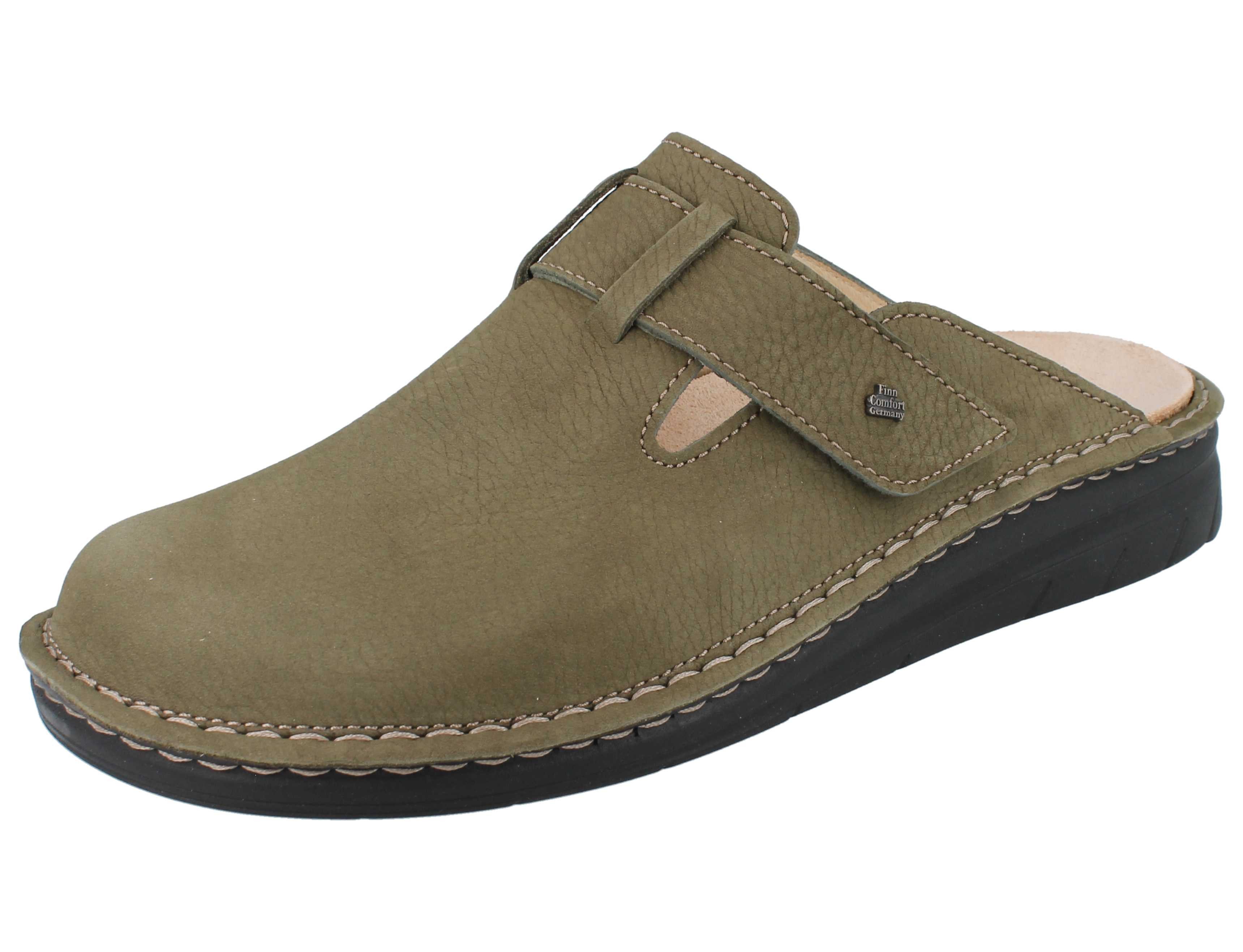 Finn Comfort FINN COMFORT Petare Herren Clog grün genarbtes Nubukleder - Größe: Hausschuh Wechselfußbett