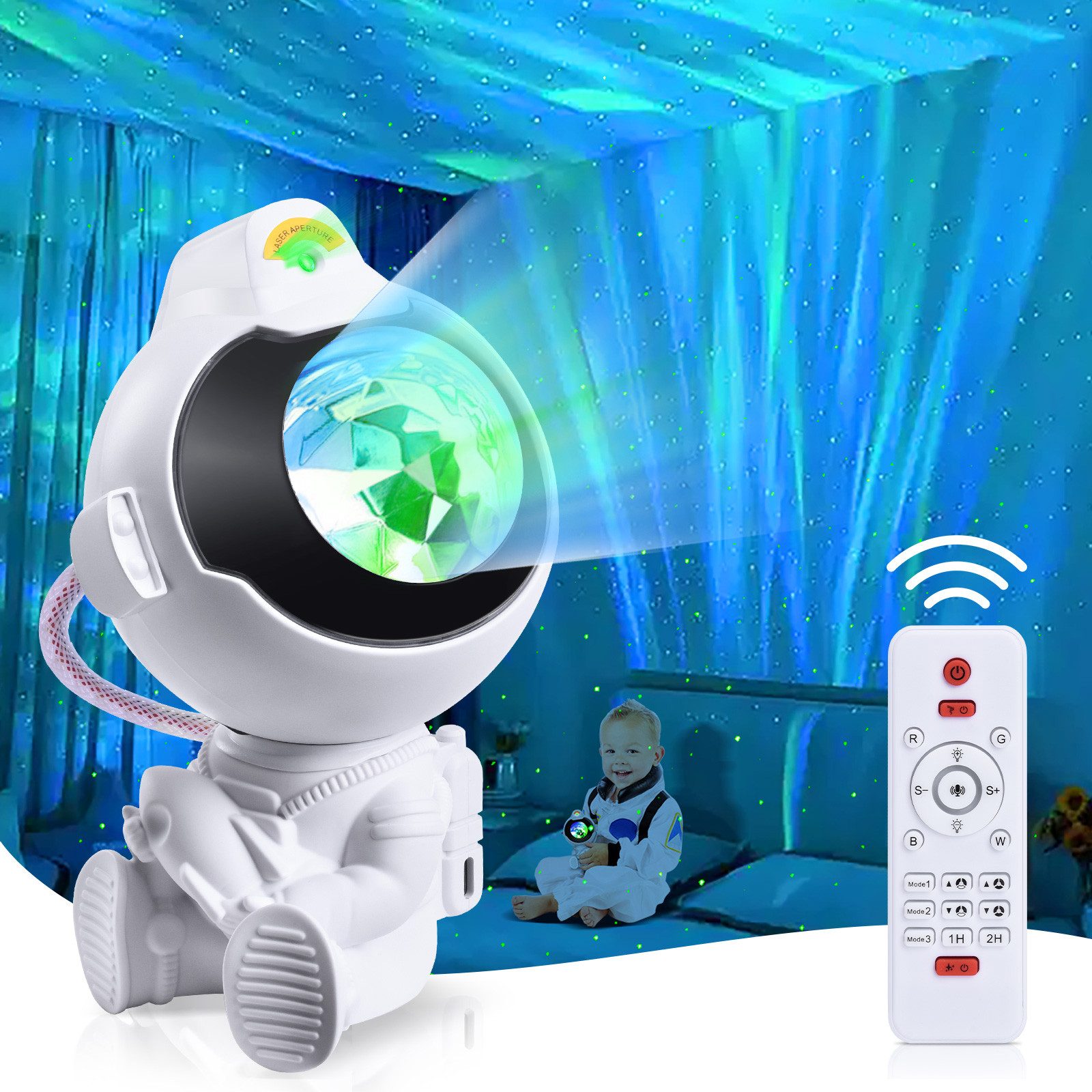 Laybasic Nachtlicht Aurora Nordlicht Projektor,Sternenhimmel Astronaut 14 Beleuchtungsmodu, Mit Timer & Fernbedienung, Schlafzimmer Deko, Geschenke für Kinder