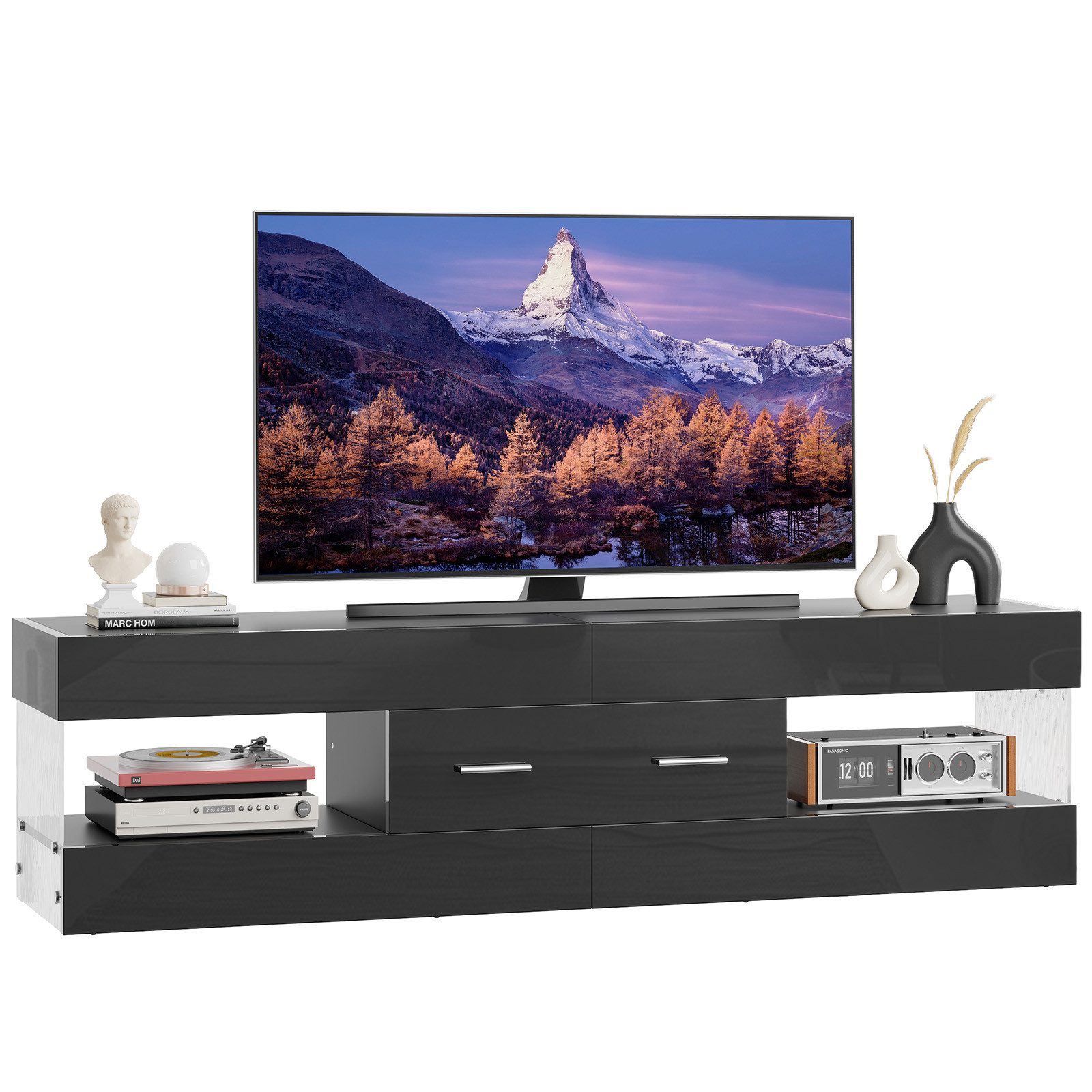 Bestier TV-Schrank Hochglänzender TV-Schrank Lowboard mit LED-Beleuchtung, 152-170cm