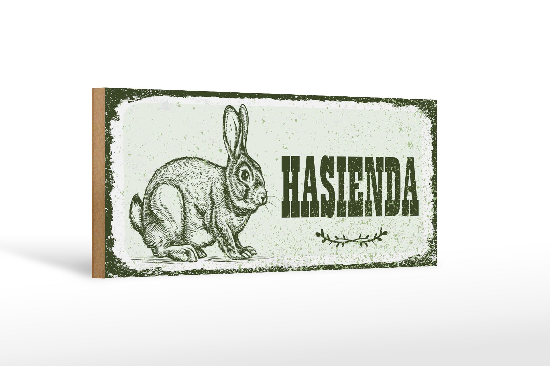 Femer GmbH Holzbild Hinweis 27x10 cm Hasienda Hase, (1 St), Glatte Holzfaserplatte (MDF), vorn beschichtet