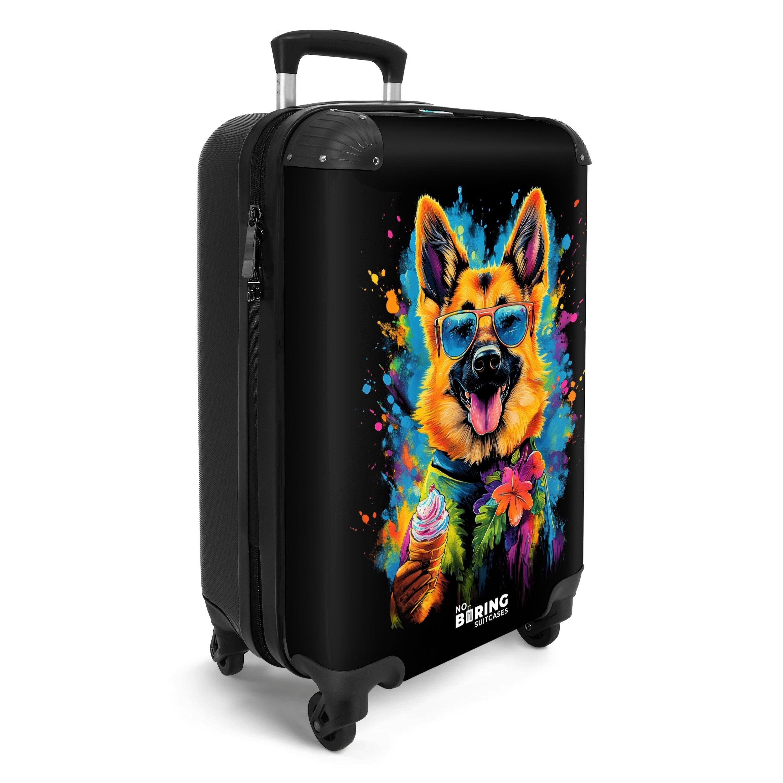 NoBoringSuitcases.com© Hartschalen-Trolley Sommerhund mit buntem Graffiti günstig online kaufen