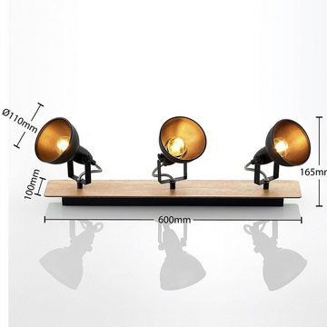 Lindby Strahler Aylis, Industrielles Design, Stahl, Holz, Schwarz, holz hell, 3 flammig, E14