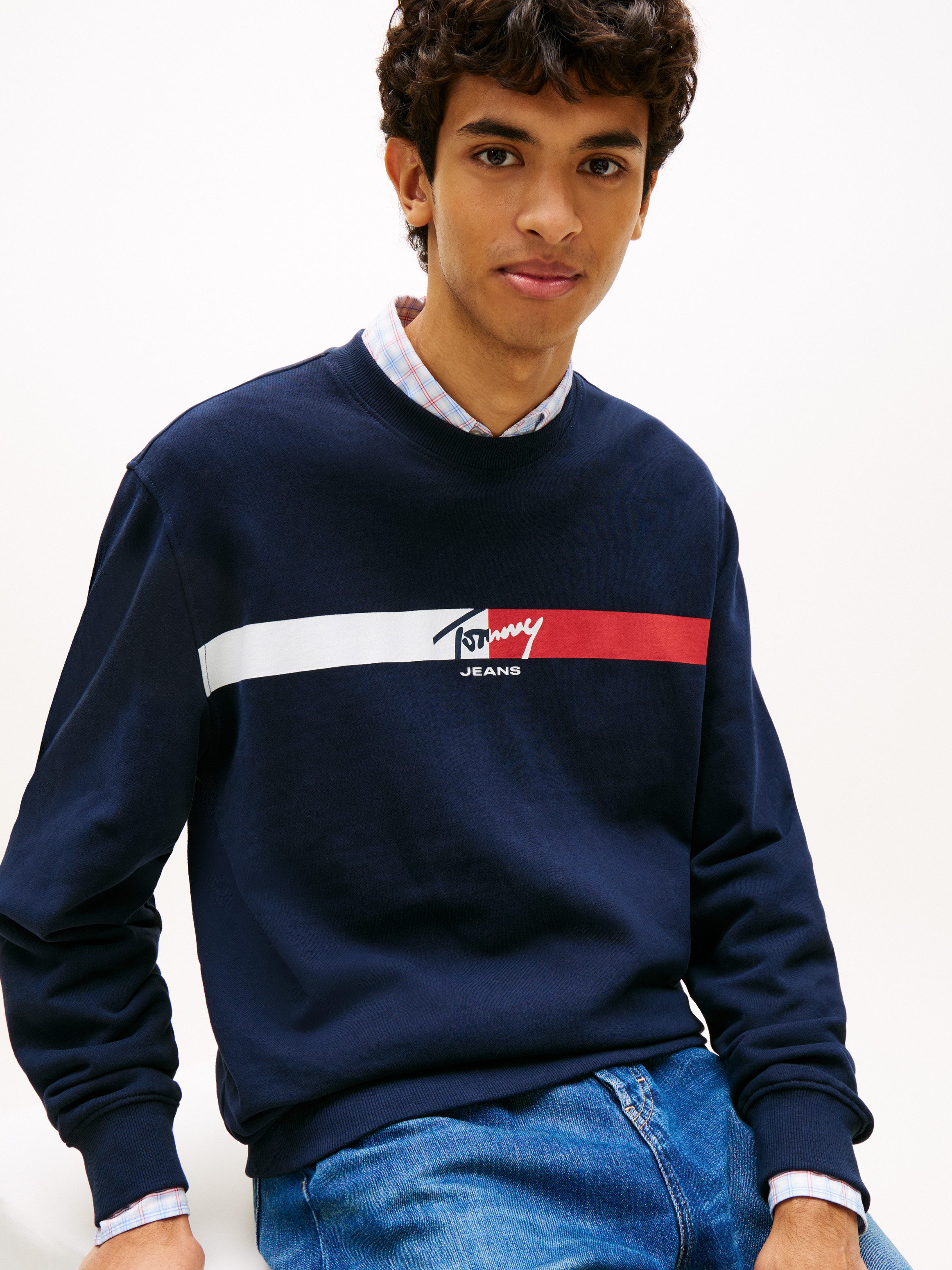 Tommy Jeans Sweatshirt TJM REGULAR SIGN STRIPE Regular fit mit Markenprint günstig online kaufen
